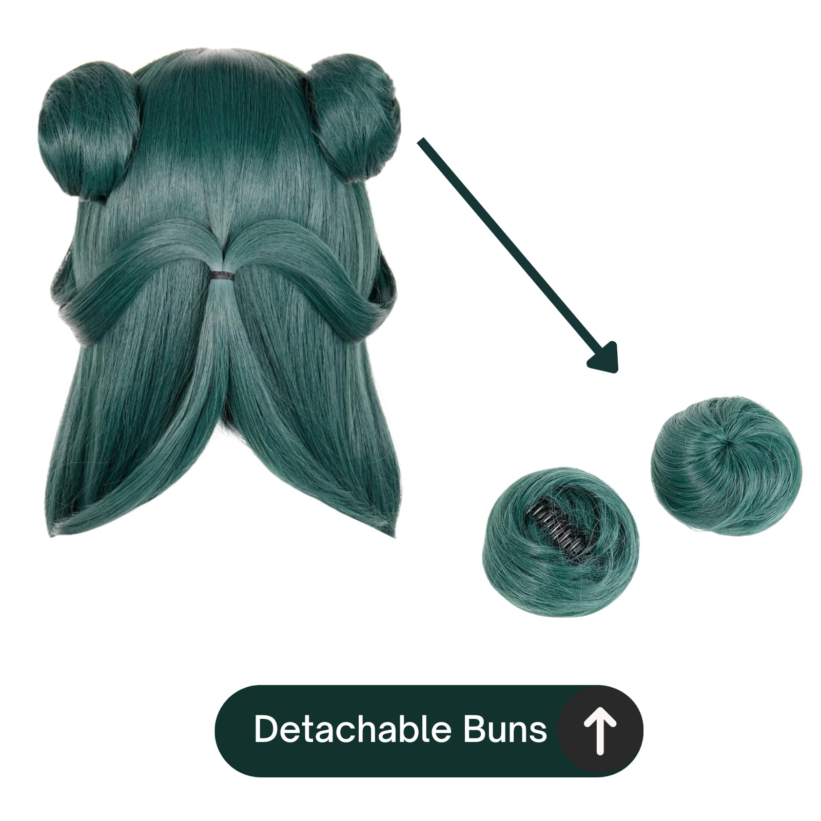 Long Blonde Wig for Misa Amane Cosplay, Long Straight Yellow Cute Kawaii Wig with Bangs + Cap for Halloween Costume: Dark Green+Buns