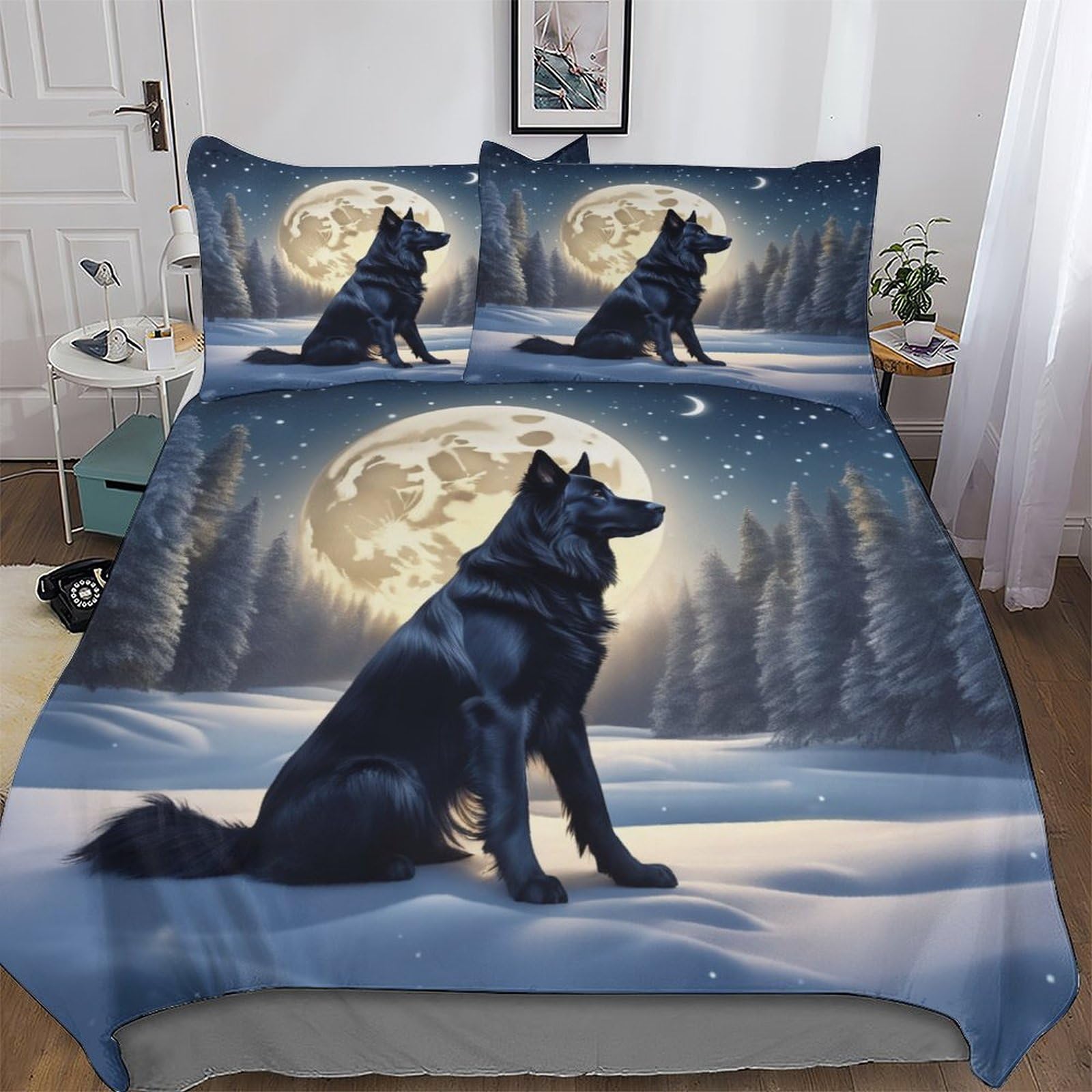 Linge de lit loup king size parure avec housse de couette finition premium