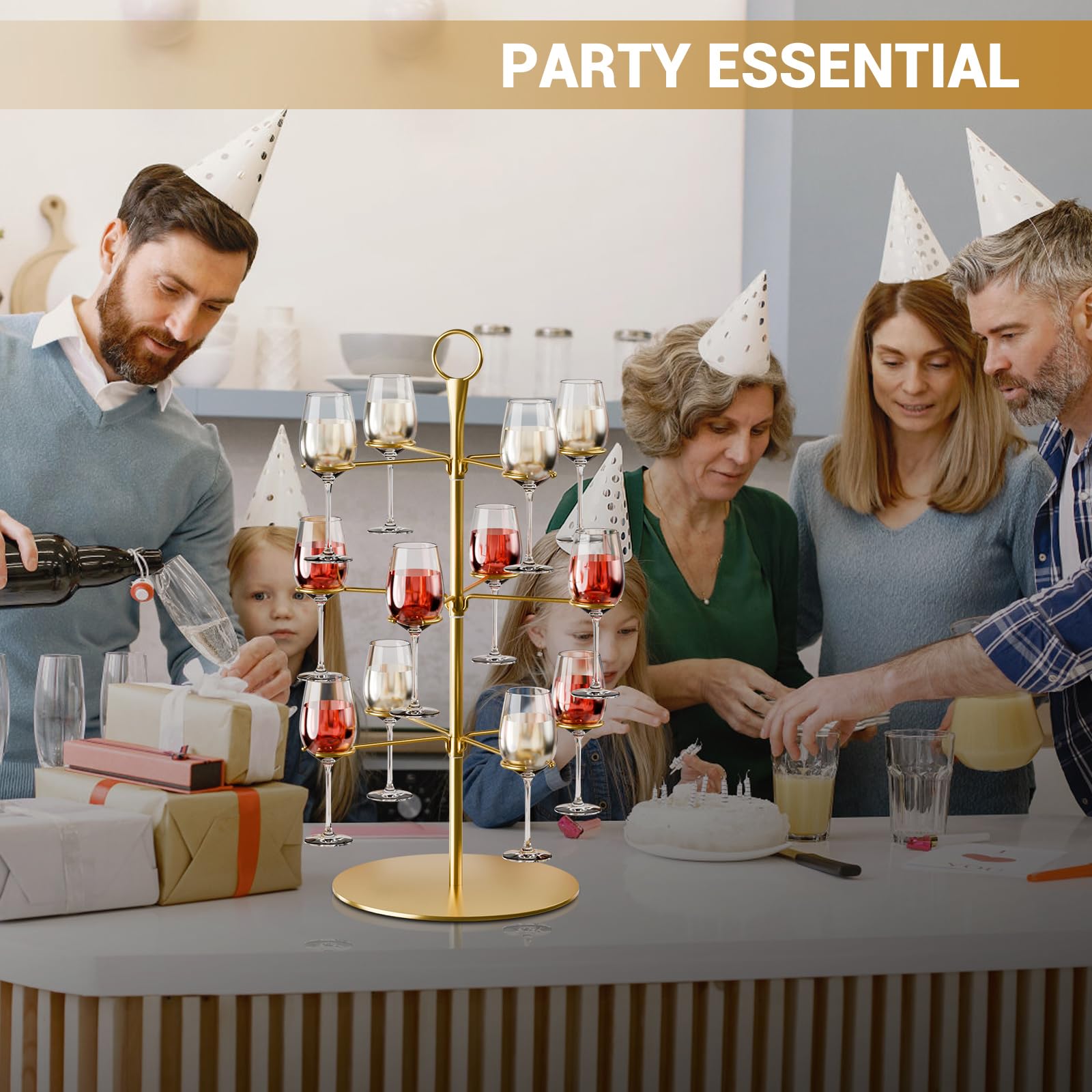 CLOPAE Getränke Tower, Abnehmbar Champagner Turm, 3 Etagen 12 Gläser Aperol Tower, Metall Cocktail Baumständer für Partys, Hochzeiten, Kneipen, Familienfeiern