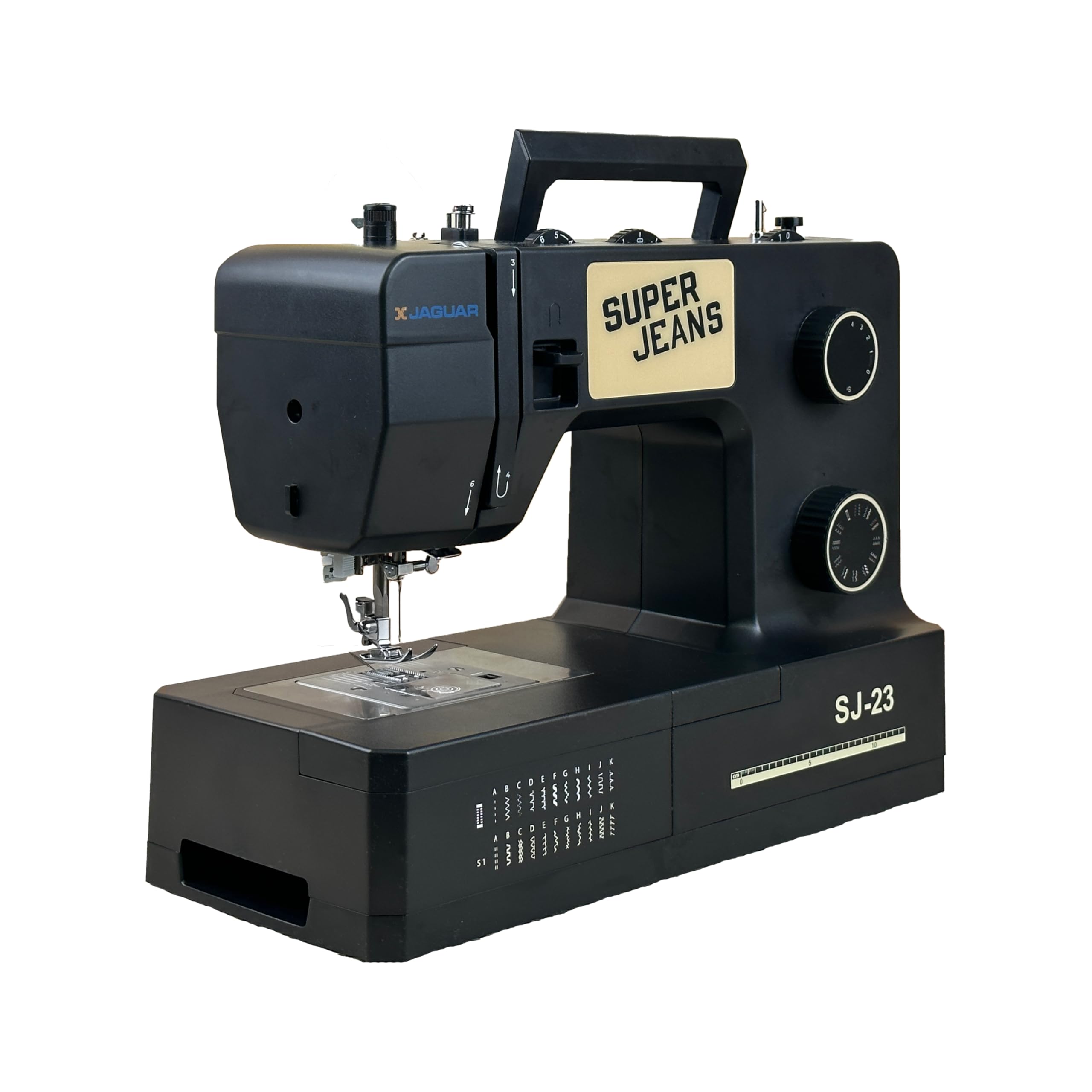 Jaguar SJ-23 Super Jeans Series | Machine à coudre électrique robuste | 23 points intégrés | Enfilage automatique | Longueur et vitesse de point réglables | Éclairage LED | Parfaite pour débutants et