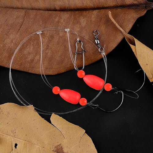 Miniatura 5 de Alwonder Paquete de 5 aparejos de pesca Pompano con flotadores Snell, aparejo giratorio de cebo vivo de agua salada, broches de presión de doble