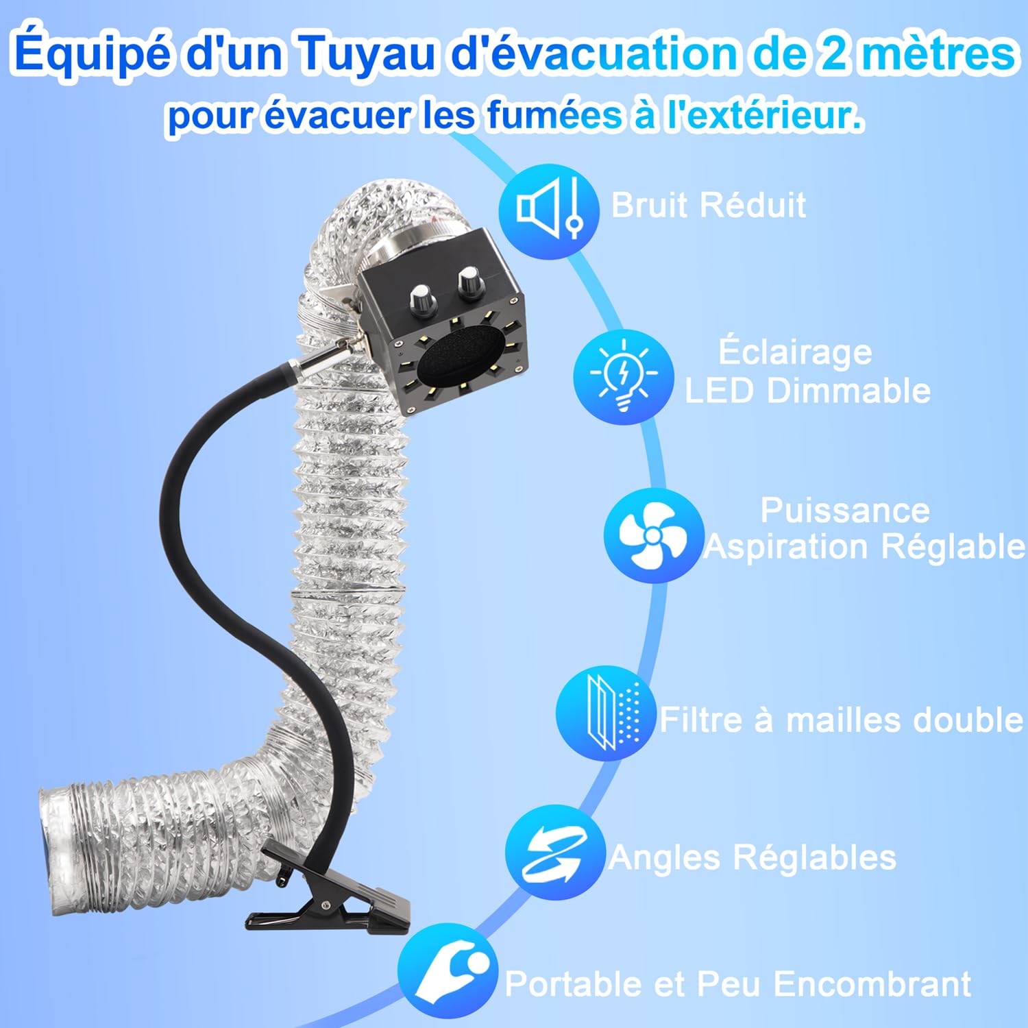 Treedix Extracteur de Fumée de Soudure, Ventilateur d'aspiration de Vapeur de Soudure, avec Lumière LED et Puissance d'aspiration, 15 Filtres à Charbon Actif