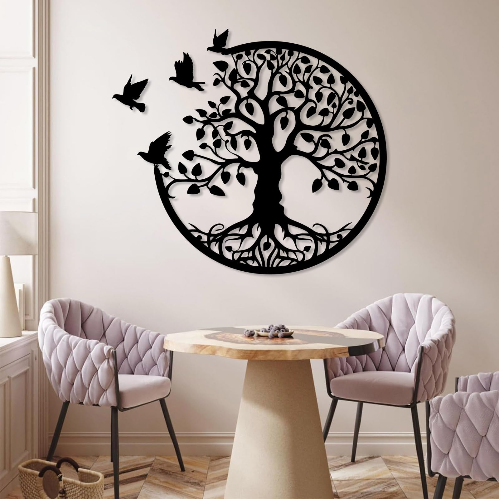 Arte de Pared de Metal con Forma de árbol de la Vida, decoración de pájaros, árbol de la Vida con pájaros, Letrero de árbol genealógico, decoración para Sala de Estar y d