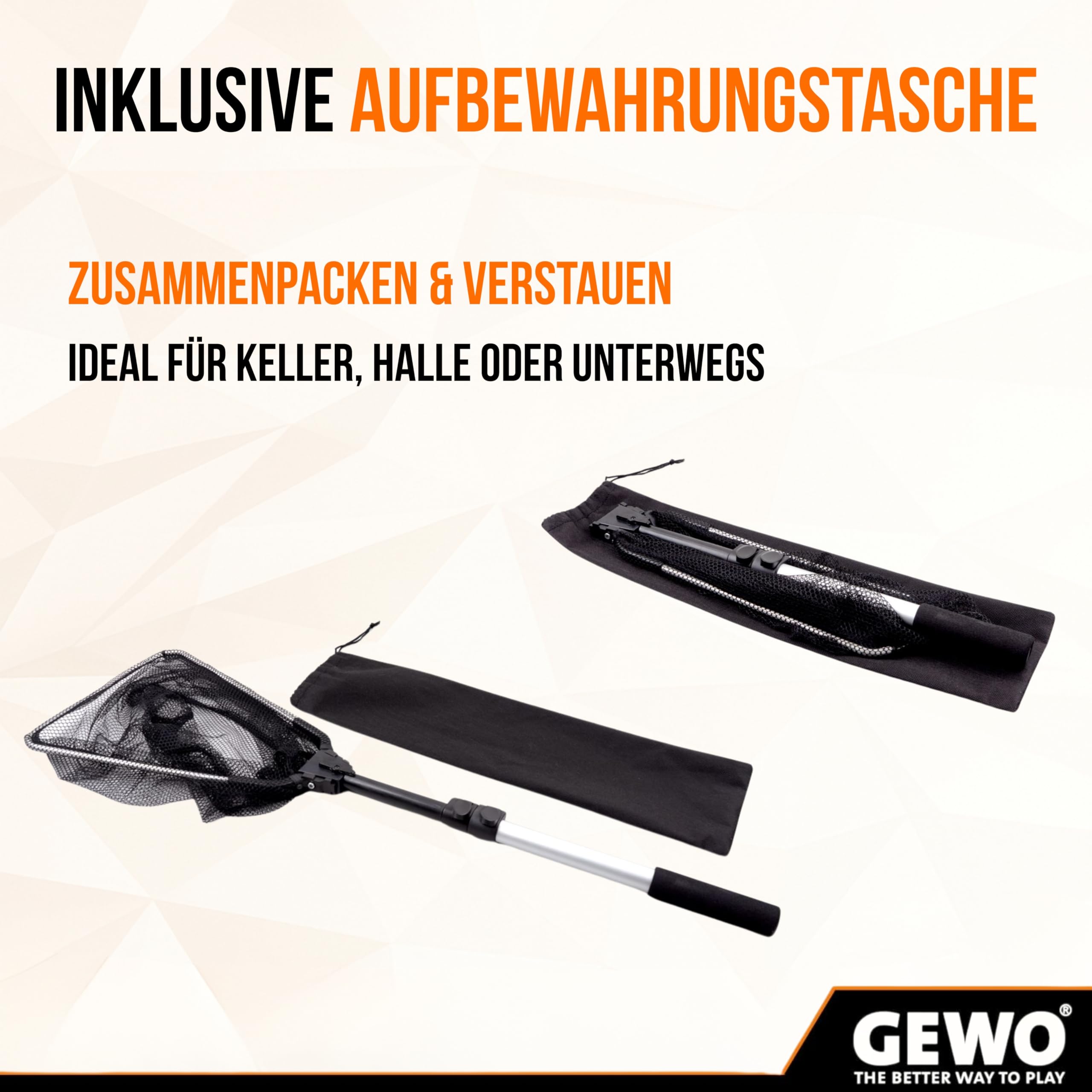 GEWO Tischtennis Ballsammler Pick-Up mit Teleskopgriff – Ballsammelnetz für bis zu 72 Bälle – höhenverstellbar, faltbar & inkl. Aufbewahrungstasche