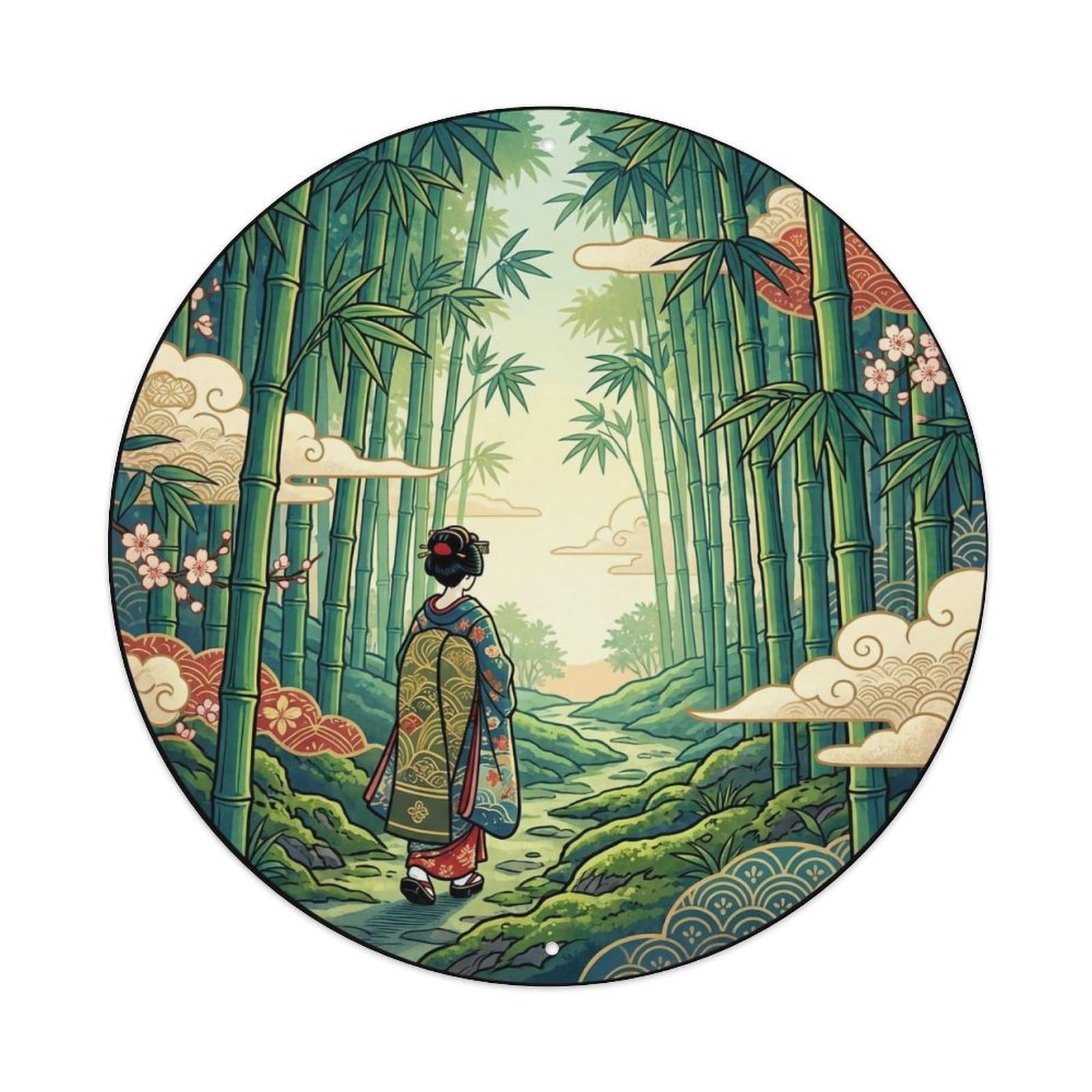 Japanese Bamboo Path Geisha Walking Scene Metal Tin Sign