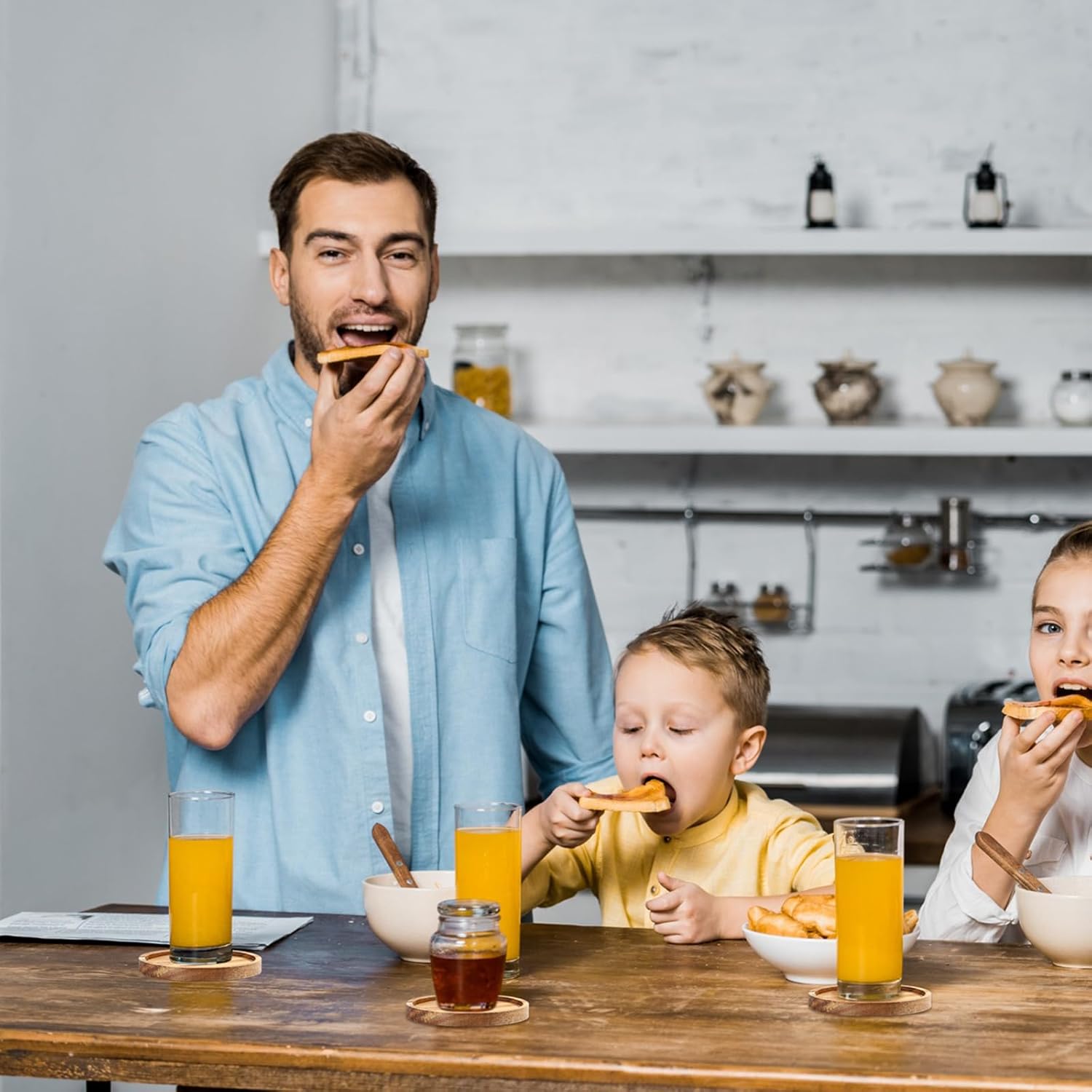 Zhehao 16 Pcs Acacia Wood Coasters Bulk 4 Inch Wooden Stackable Reusable Drink Coasters for Coffee Tea Table Protection Table Bar Home Desk Supplies Housewarming Gifts(Round) - Image 6