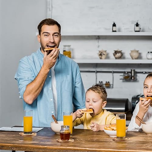 Miniatura 6 de Zhehao 16 posavasos redondos de madera de acacia de 4 pulgadas, posavasos de madera apilables reutilizables para protección de mesa auxiliar,