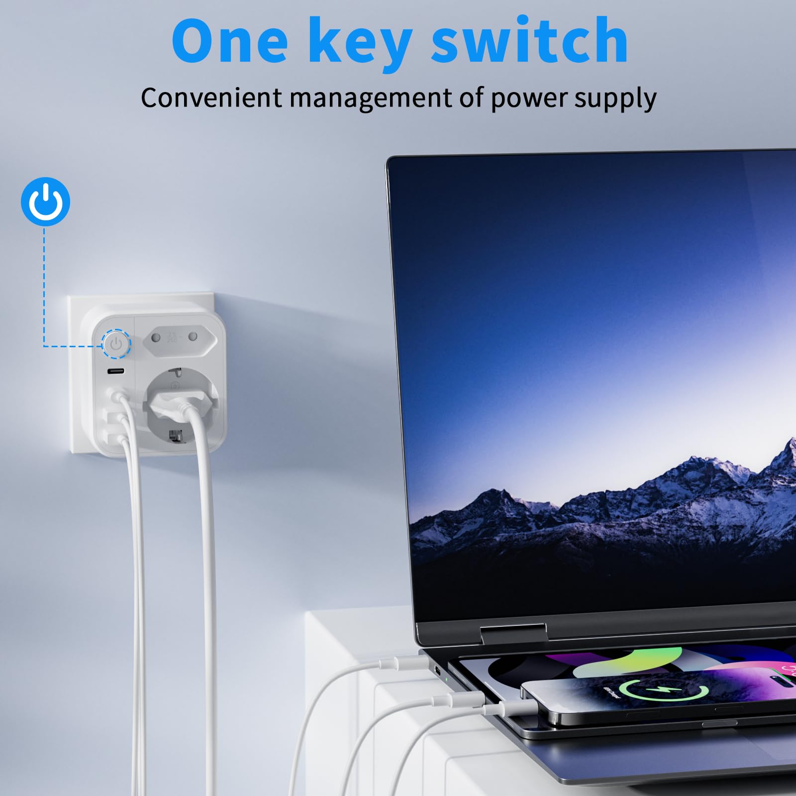 Adaptateur Prise USA vers France 6 en 1 avec 2 USB A et 2 USB C pour Canada Américaine