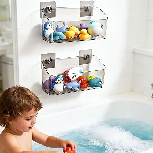Miniatura 8 de UNIKON Soporte de almacenamiento de juguetes de baño, organizador de juguetes para bañera, organizador de ducha de gran capacidad para baño, Blanco