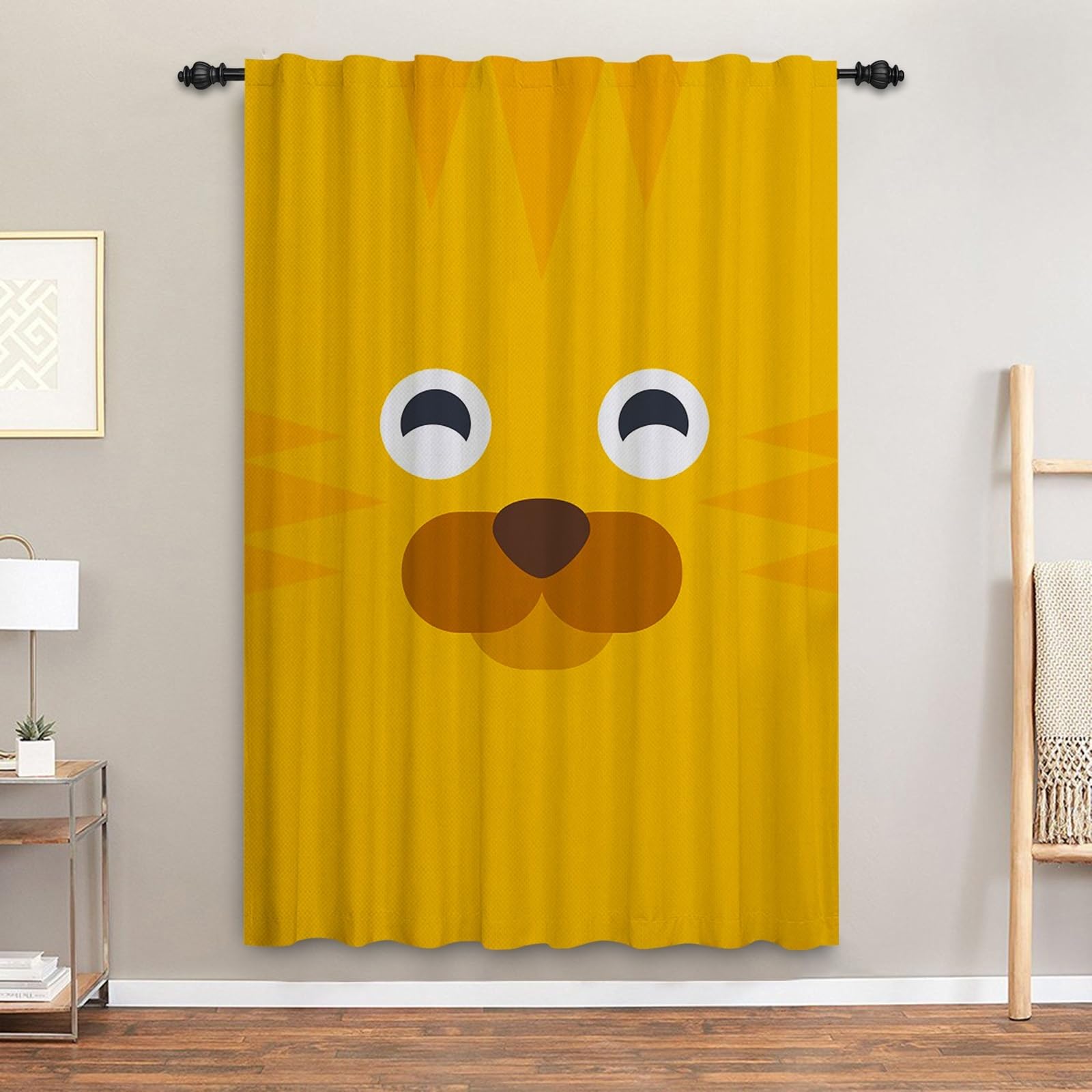 Vorhänge mit Tiermuster Tiger gelb Cartoon süß Gemusterte Vorhänge Fensterdekoration für Kinder Jungenschlafzimmer Kinderzimmer Sichtschutz im Innenbereich Vorhang 135x245cm 1 Stück