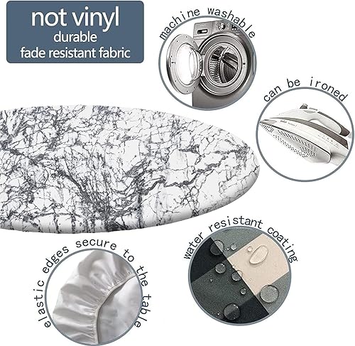 Miniatura 3 de Mantel ajustable de estilo rústico redondo con borde elástico de mármol, para decoración de mesas de comedor de cocina, comedor o picnic al aire