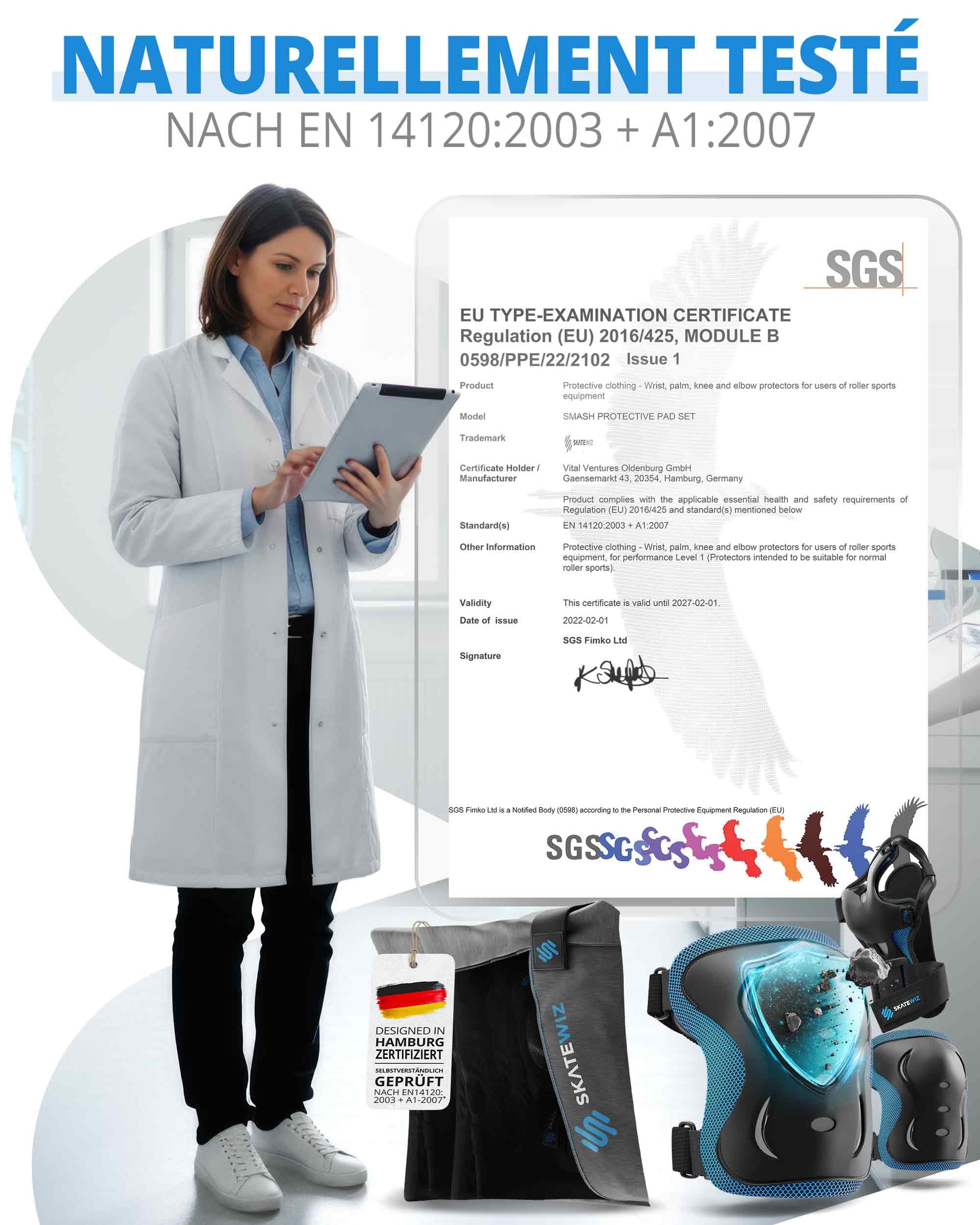 SKATEWIZ Kit de Protection Roller Enfant - Protection Skateboard Enfant, Adolescents et Adulte [6 pièces] avec Genouillères, Coudières et Protège-Poignets - 5