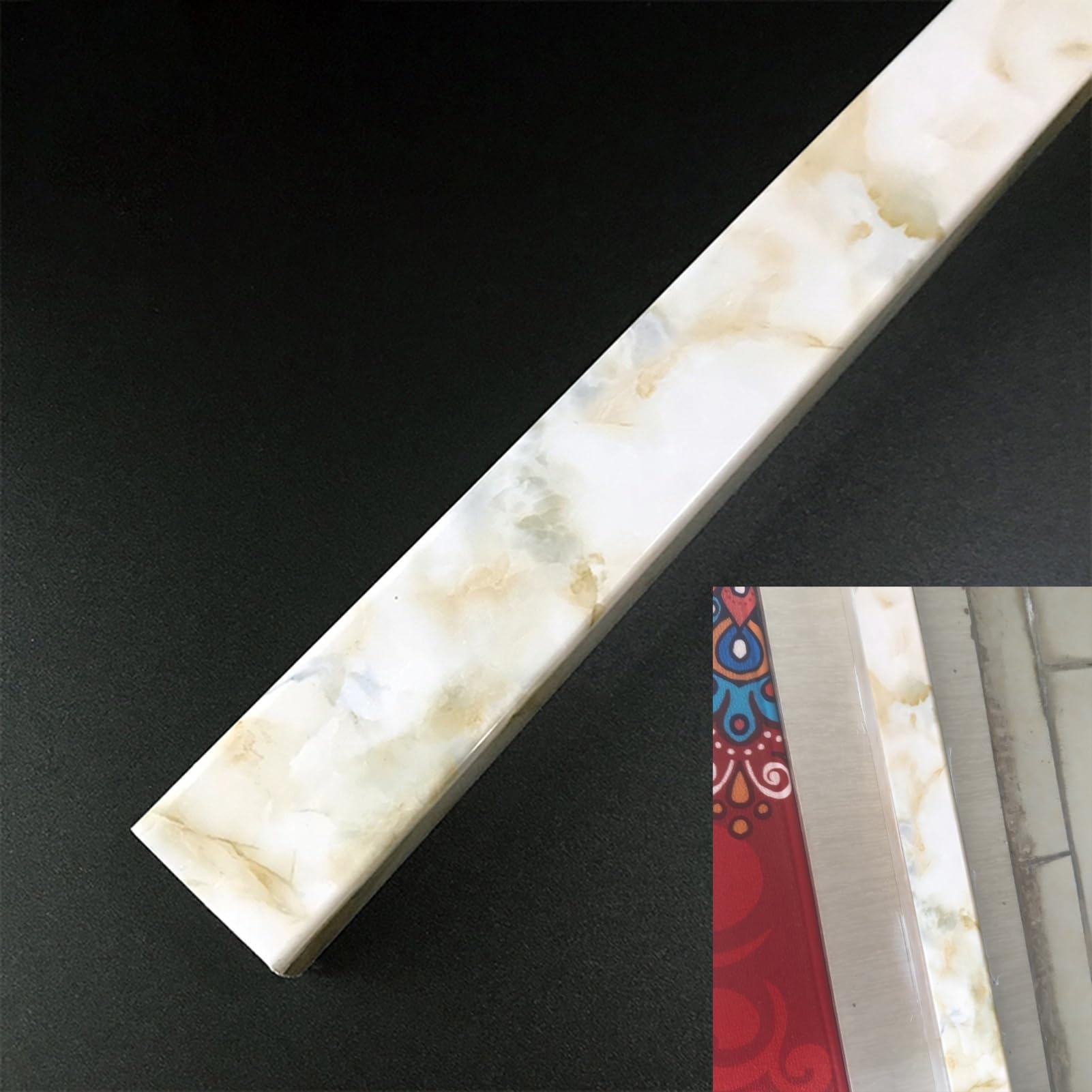 Tira de Umbral Tira de Transición Sólida Impermeable con Veta de Mármol, Barra de Umbral para Patio, Baño y Puerta para Detener El Flujo de Agua, Protector de Bordes Multiusos(Style B,Length: 90 cm)