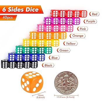 Amazon | GWHOLE サイコロ ダイス 6面 40個 14㎜ trpg ダイス 角