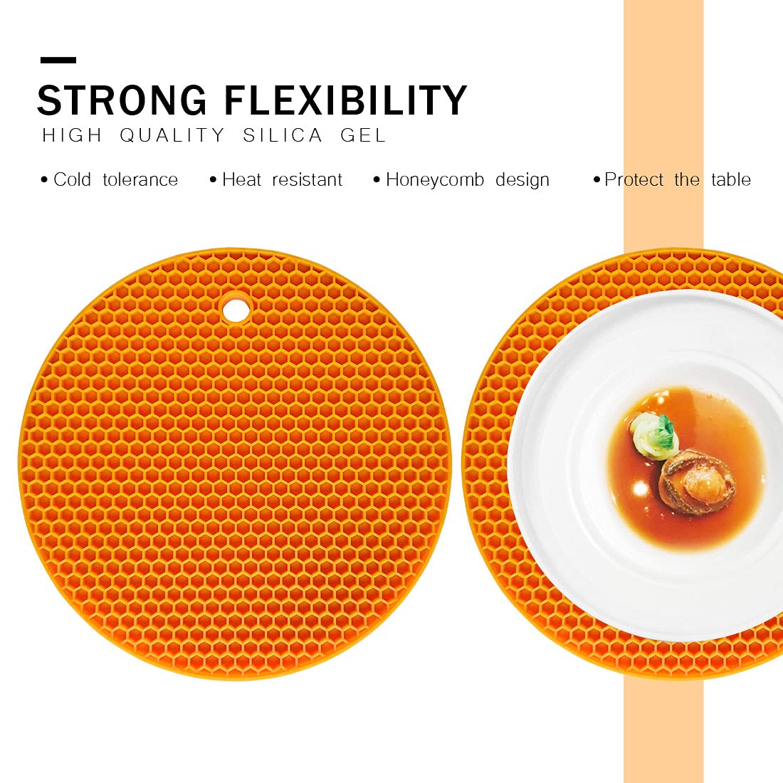 PTAPIPI Salvamanteles de Silicona para Ollas Calientes (Pack de 2, Ø18cm) – Protector de Encimera Resistente al Calor, Posavasos Cocina y Lavavajillas (Naranja)