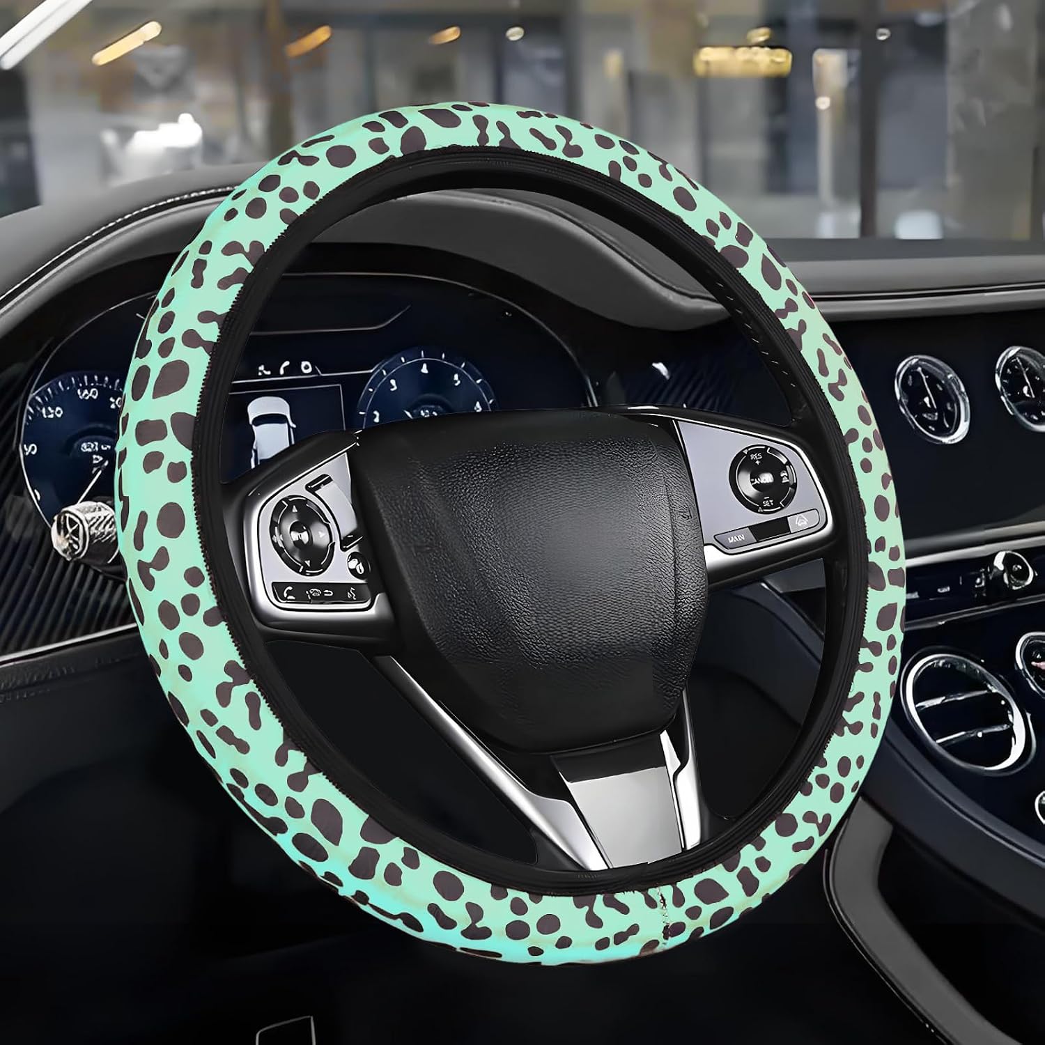 Hovom Cheetah Car Steering Wheel Cover, Leopard Print Steering Wheel Cover, Breathable Auto Steering Cover, Universal Vehicle Steering Wheel Protector Fits 15 Inch, Car Accessories (Blue)