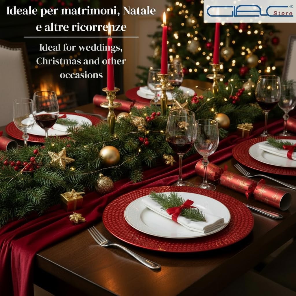 Sous-plat Élégant, Or ou Rouge, Polypropylène, 33 cm, Bordure Cloutée, Style Moderne, Lot de 4 ou 6 Pièces, pour Noël et Mariages, Réutilisable, Brillant (6, Rouge)