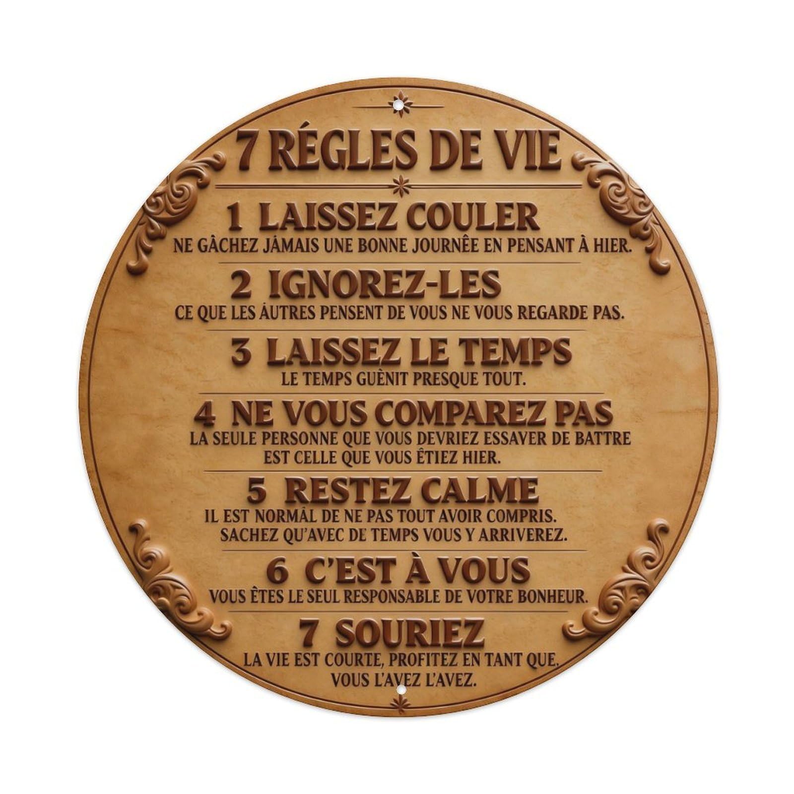 Zlatcbu Vintage French 7 Rules Of Life Metal Tin Sign Retro Wall Art Poster, Decor For Home Living Room Bar Cafe Garage, 8X8 Inch