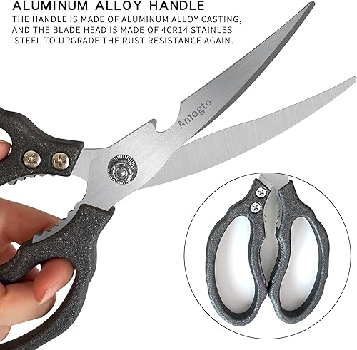 Miniatura 7 de Amogto Tijeras de cocina, tijeras de cocina multiusos, tijeras de alimentos de acero inoxidable afiladas resistentes, accesorios de cocina, tijeras