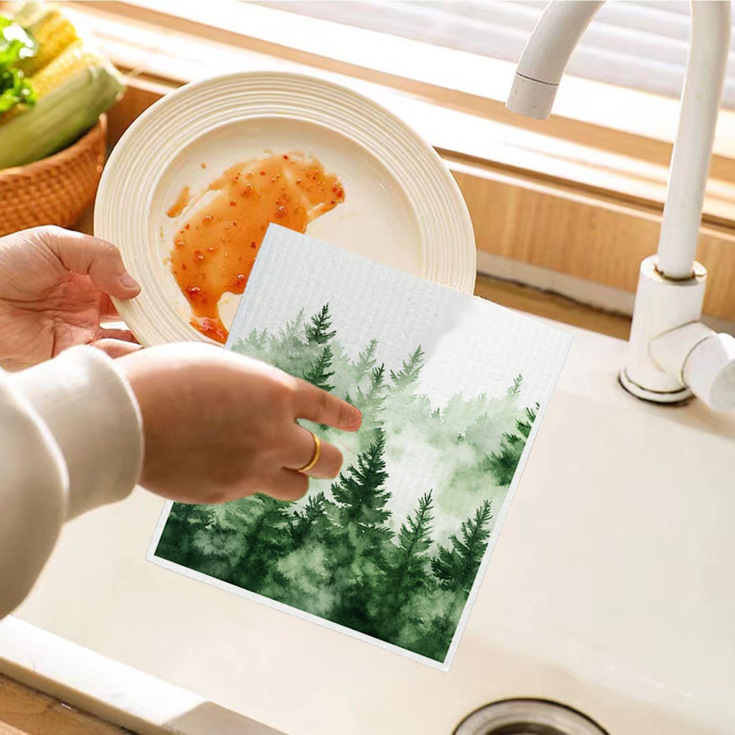 Christmas Tree Swedish Dishcloths for Kitchen, Swedish Dish Cloths for Pine Tree, Papaya Reusable Paper Towels, 4 Pack Dish Towels for Kitchen, Reusable Paper Towels Washable - Image 5