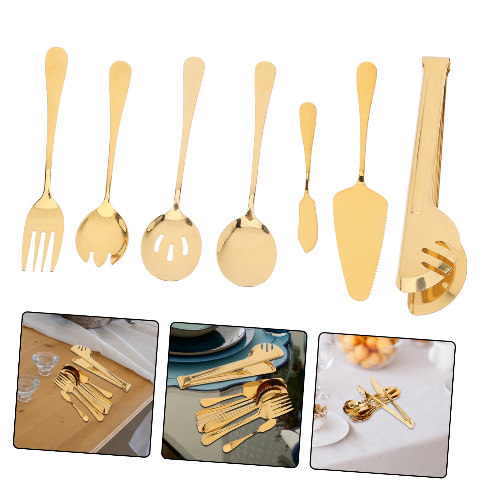Juego de Cubiertos de Acero Inoxidable Dorado, 11 Piezas | Acabado Moderno y Simple, Resistente y Fácil de Limpiar, para Bbq y Fiesta