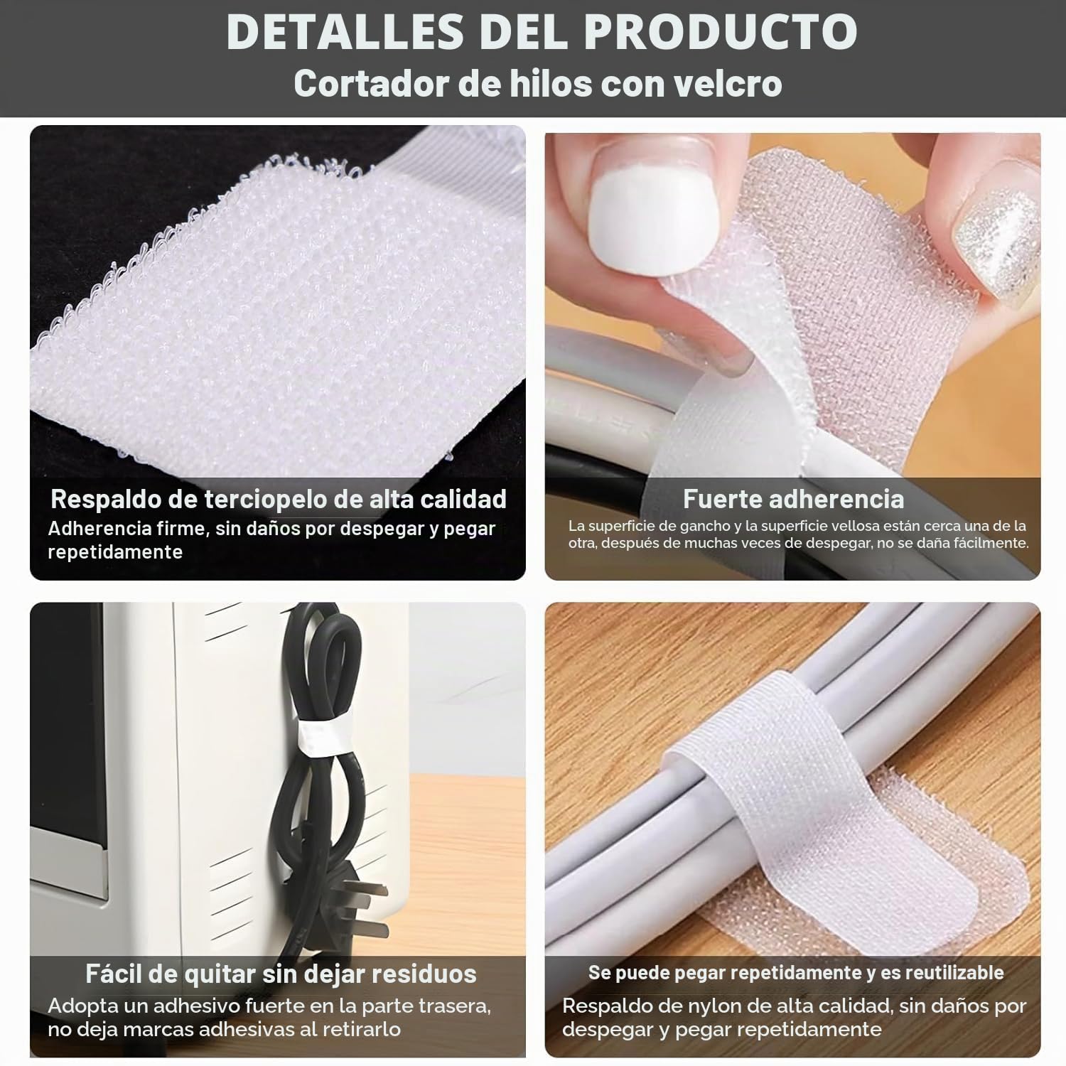 40 piezas organizador cables, organizador cable debajo del escritorio, nylon reutilizable gestión cable para escritorio, soporte cable autoadhesivo mesa noche, cables carga