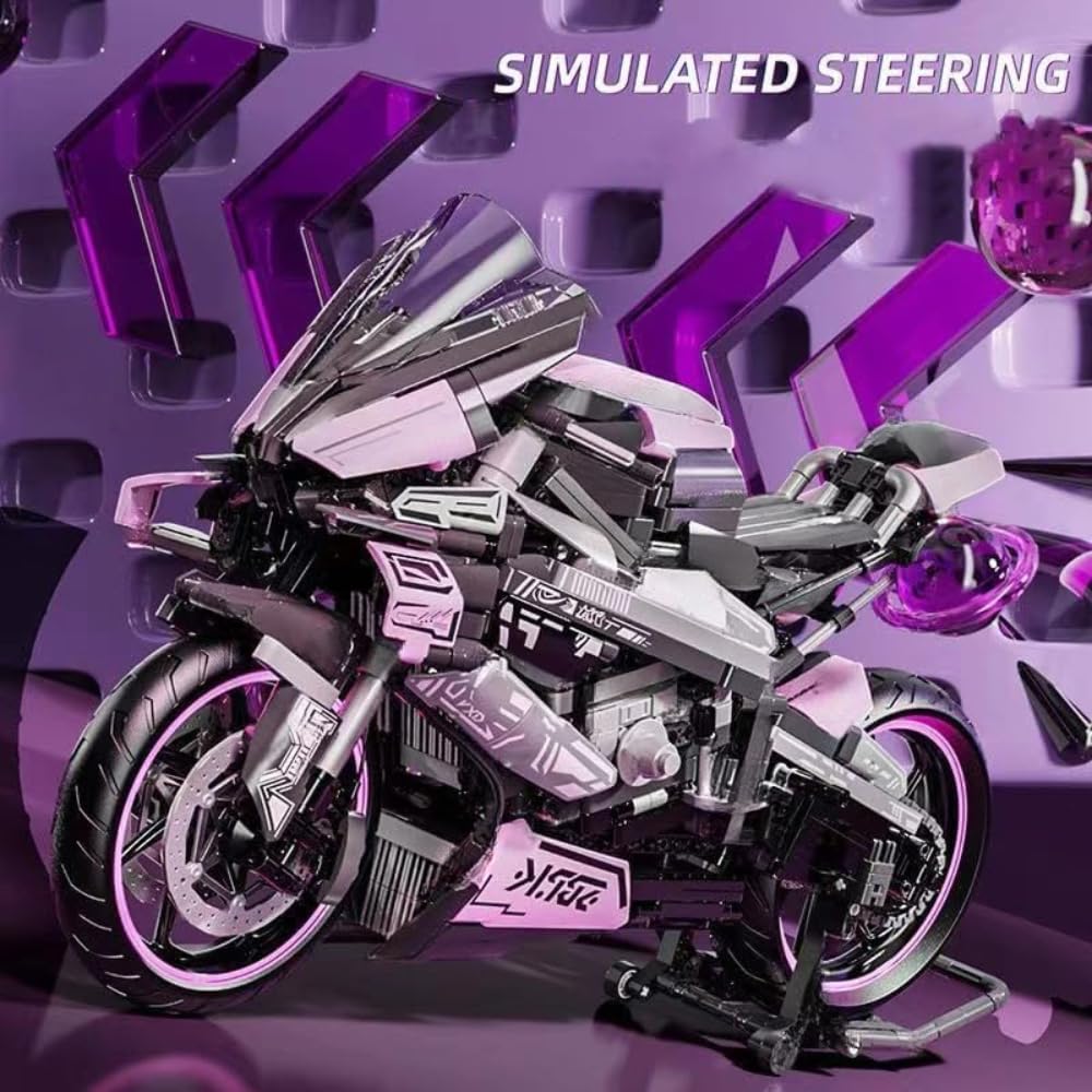 JUCYJULY Technik Motorrad Bausteine, 1985 Klemmbausteine Technik Supermotorrad Modellbausatz, MOC Rennen Motorrad Bausatz Erwachsene, Superbike Spielzeug Geschenk für Kinder