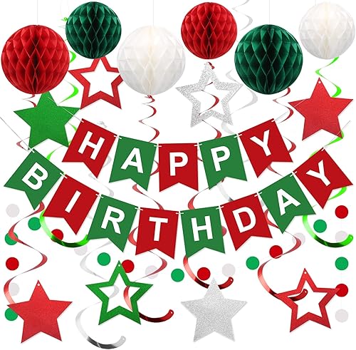 Vista 24 de meowtastic - Decoraciones de cumpleaños, pancarta de feliz cumpleaños con bolas de panal de abeja, serpentinas colgantes de estrellas, guirnalda