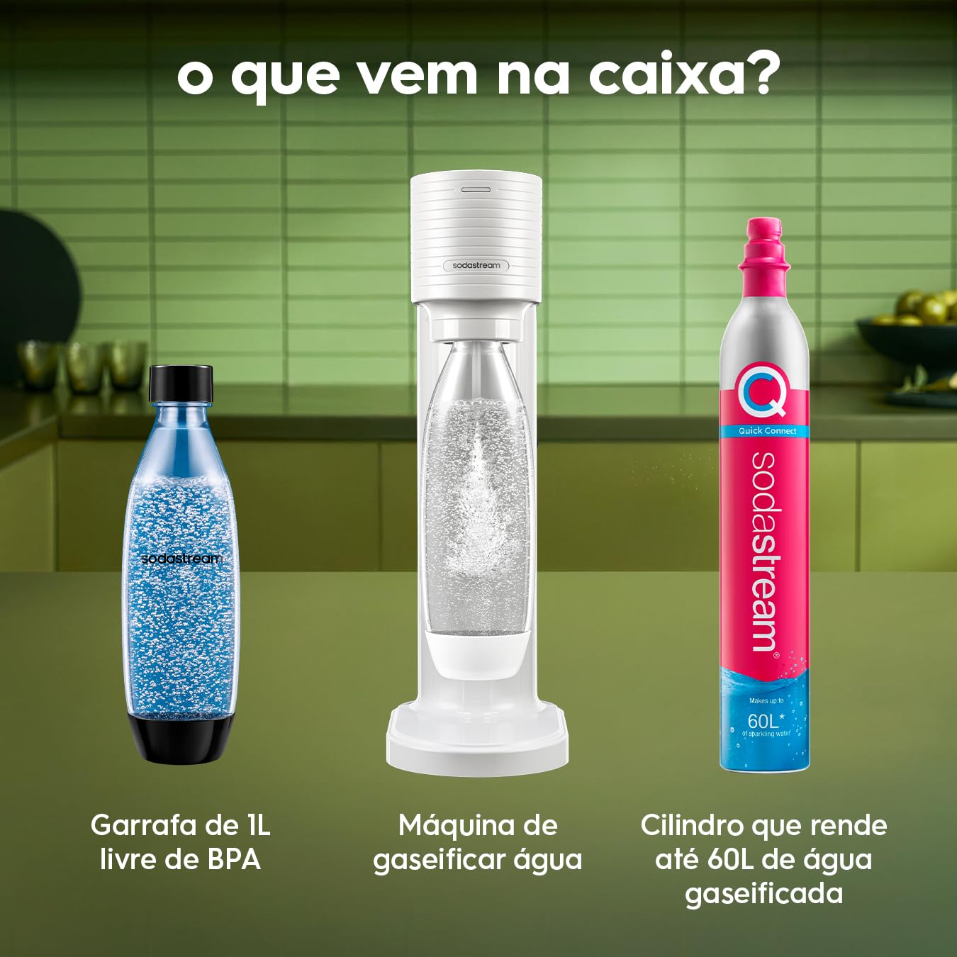 Sodastream Gasatore Gaia bianco ideale per realizzare acqua frizzante, include una bottiglia lavabile in lavasoviglie e un cilindro contenente Co2