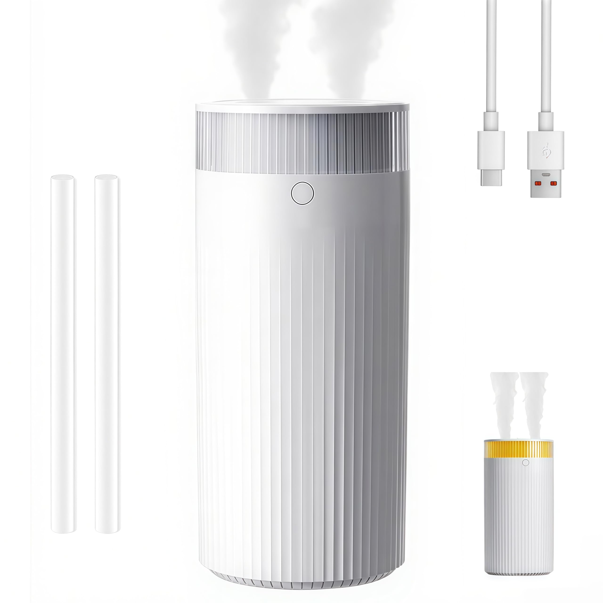 Mutenye 加湿器 小型 卓上 大容量 1200ml ダブル出水口·超音波式 卓上加湿器 LEDライト 静音 3段階調節 USB給電式 空焚きを防止 水漏れ防止 乾燥対策·花粉対策 加湿機 コンパクト おしゃれ 10畳対応 車用/オフィス/寝室/家庭用 (ホワイト)