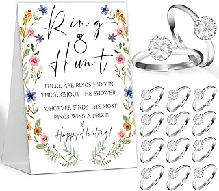The Ring Hunt Game, Boho Floral Bridal Shower Games with Rings-One Sign and 30 Rings, Bridal Shower and Wedding Shower Games for Guests, Engagement Party Game, Bridal Shower Decorations-LS7