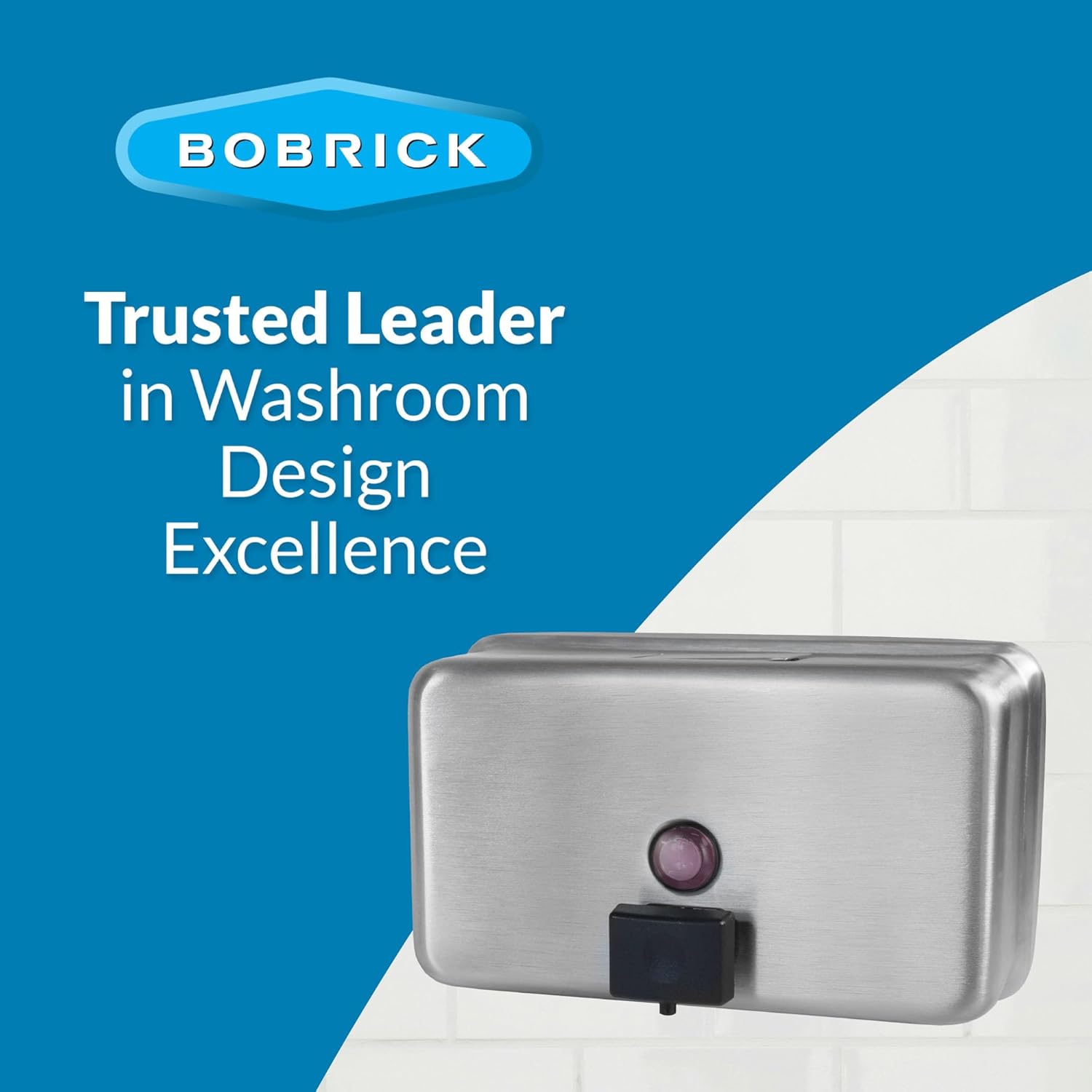 Bobrick Surface-Mounted Soap Dispenser - Satin-Finish Stainless Steel, 40-fl oz Capacity, Manual Liquid Soap Dispenser with Low Soap Indicator, Top Fill, Vandal-Resistant, Wall-Mounted Design (B-2112)