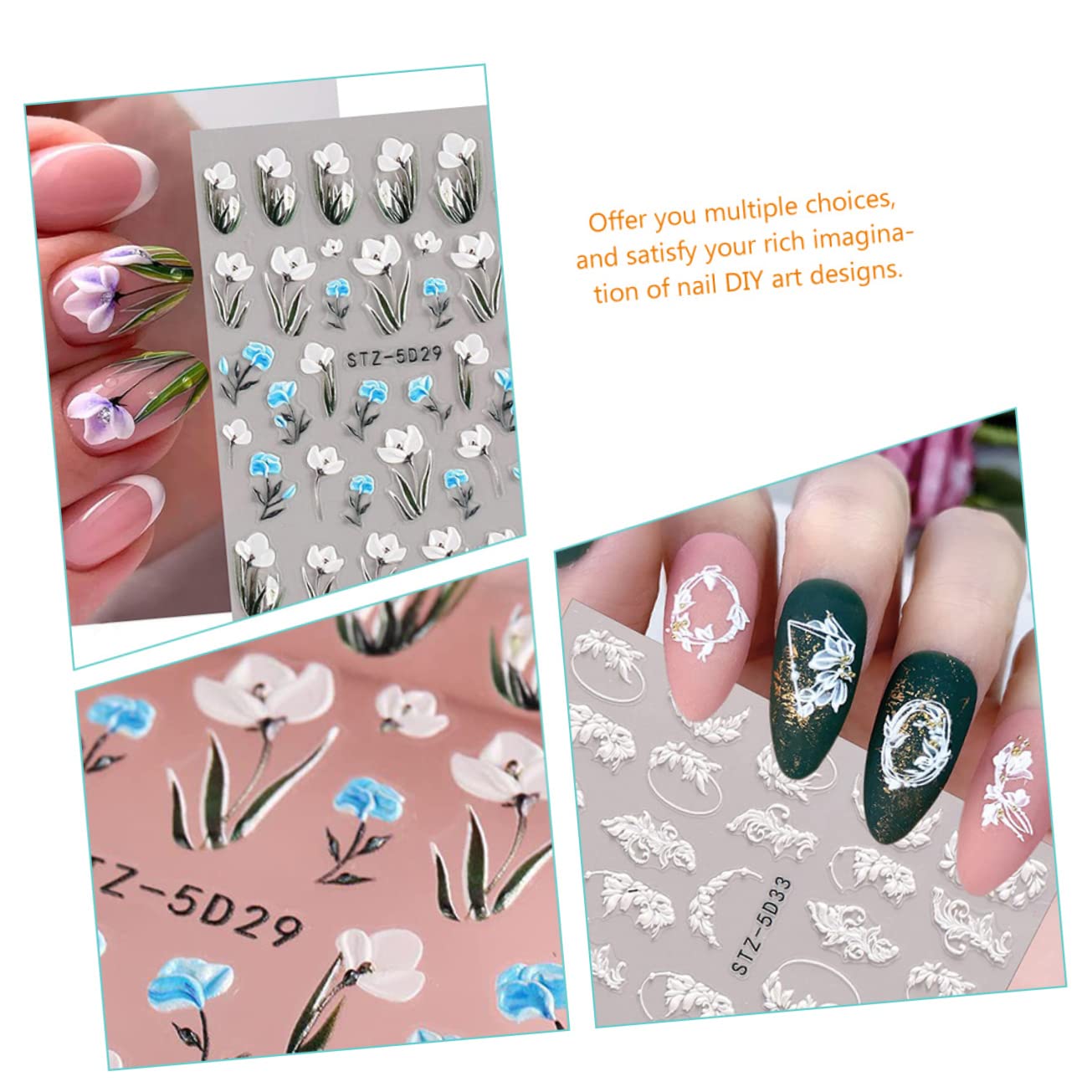 minkissy 30 Fogli Adesivi Floreali Per Unghie Di Arte Del Chiodo Nail Design Kit Diffusore Calcomanias Para Uñas Autoadesivo Di Arte Del Chiodo Decalcomania Del Chiodo Adesivi Fiore