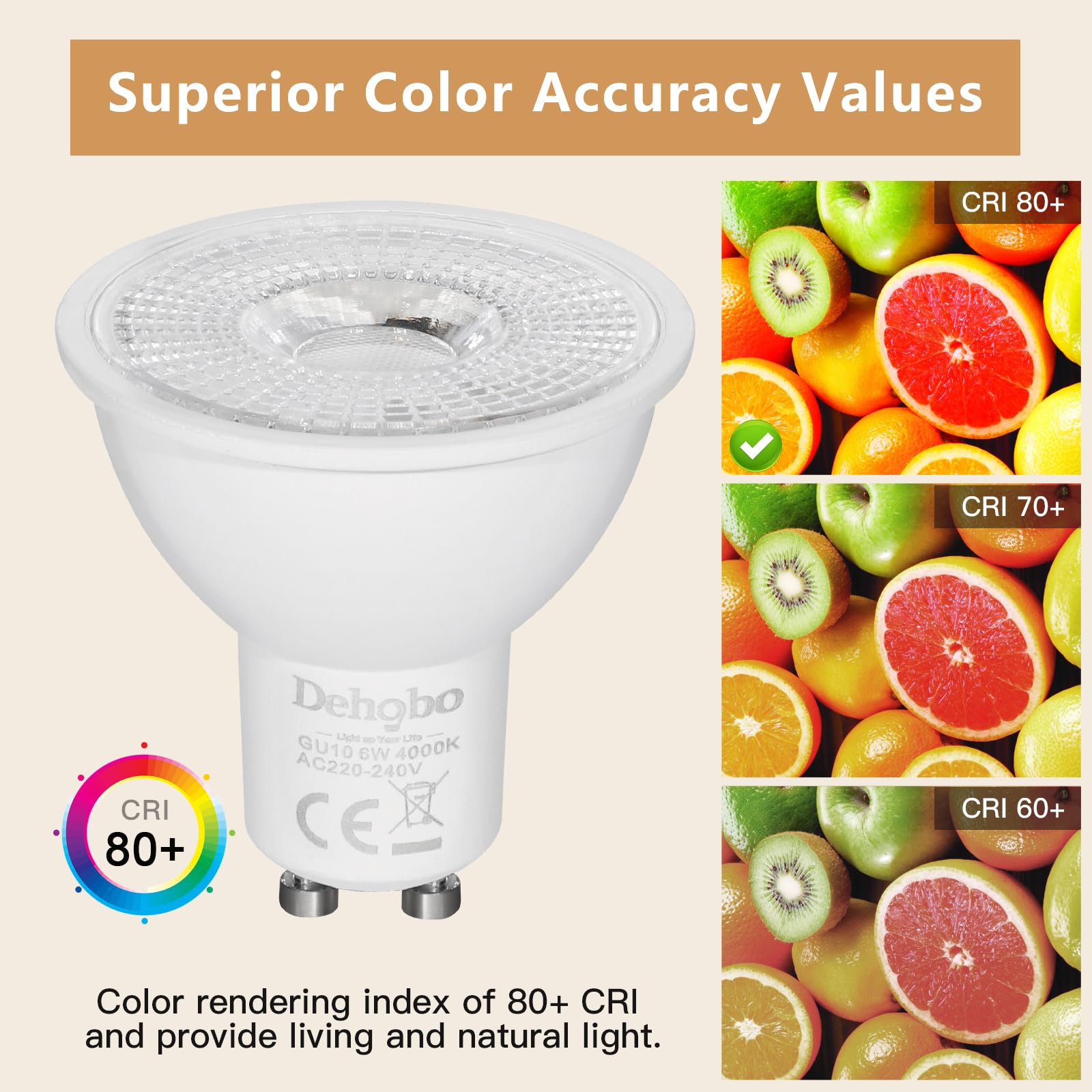 Dehobo GU10 LED Bulbs Neutral White, 6W 4000K Spotlight Light Bulb, (60W Equivalent) Energy Saving, CRI>80, 480LM - Image 4