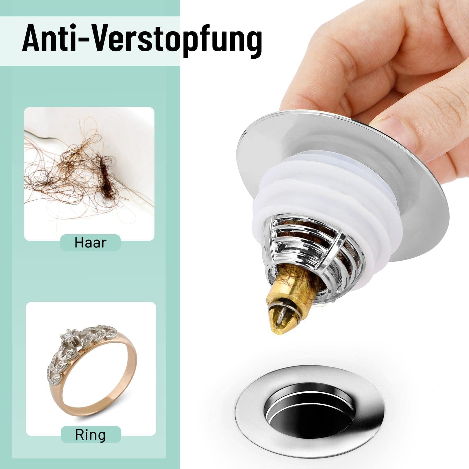 TAPPO POP UP PER PILETTA LAVANDINO BIDET LAVABO BAGNO FILTRO VALVOLA CLICK CLACK