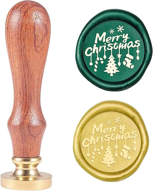 CRASPIRE Sealing Wax Stamp Merry Christmas, Xmas Wax Seal Stamp Head with Wooden Handle for Christmas Invitations Envelope Cards Gift Decoration