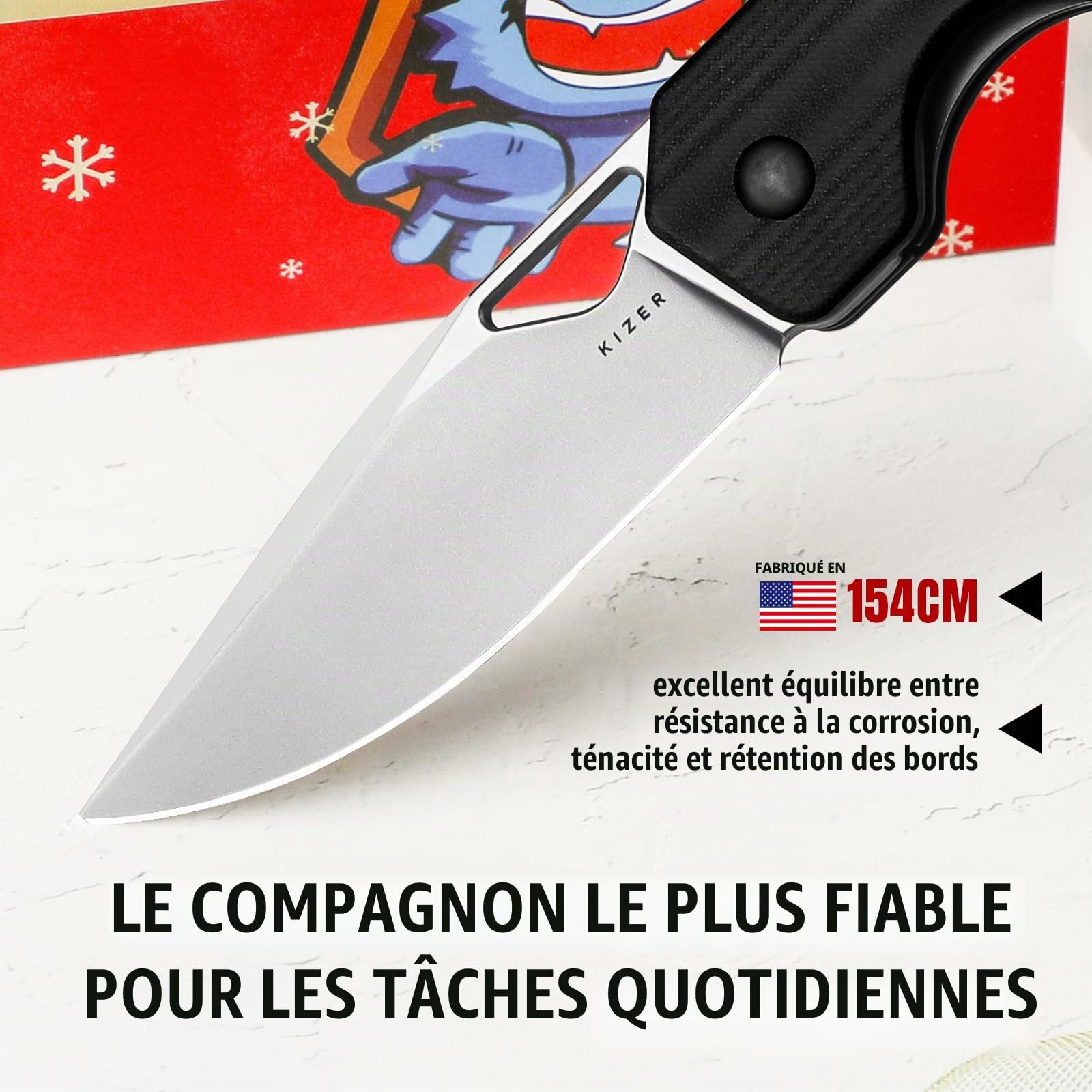 Kizer Militaw EDC Couteau Pliant de Poche, 8,5 cm Lame 154CM Manche G10 & Mkuruti avec Clip de Poche, Trou pour le Pouce & Ouvre-Lame Flipper Avant, Couteau de Camping et de Randonnée V3634C2