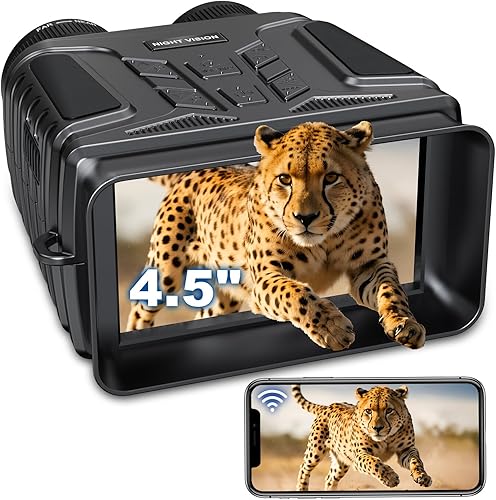 Bozily Gafas de visión nocturna, 4.5 pulgadas, pantalla HD 4K, prismáticos de visión nocturna, 4000 mAH recargables de 7 niveles de prismáticos