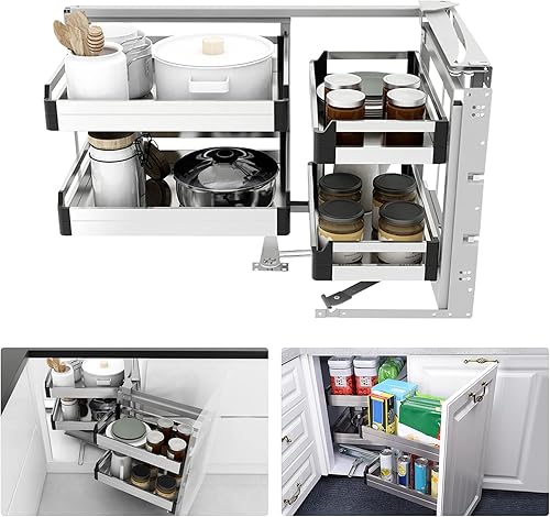 Miniatura 4 de Fetcoi Armario de esquina ciega extraíble a la derecha, organizador de gabinete de esquina ciega abierto a mano, optimizador de esquina, esquina