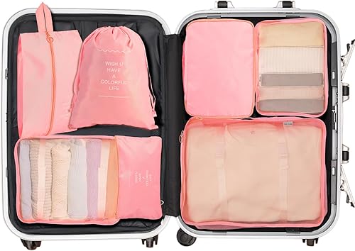 Miniatura 5 de Juego de 7 cubos de equipaje para maletas, bolsas organizadoras de equipaje de viaje, juego de bolsas organizadoras para equipaje de mano, artículos