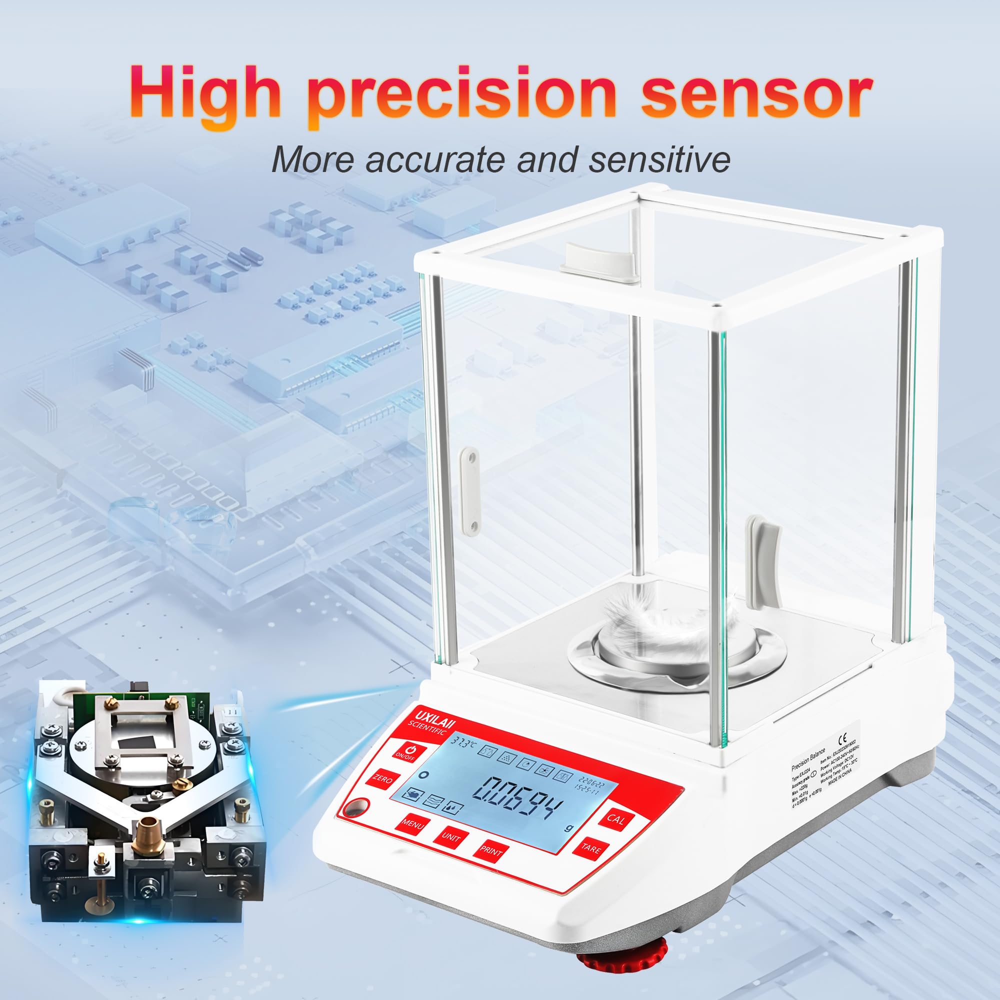 Balanza analítica de 120 g, 0,1 mg GN mg, unidad de precisión, escala de laboratorio de precisión de 0,0001 g, interfaz RS232, balanza electrónica de laboratorio, pantalla LCD con
