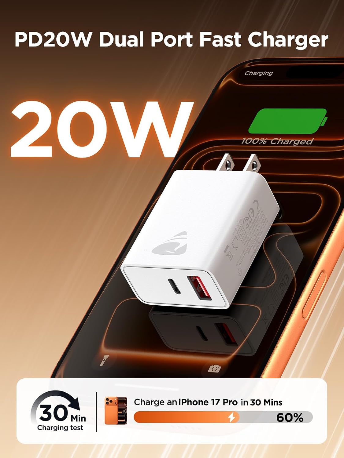 2 Pack USB C Charger Block, Charging Block Type C Dual Port PD 20W USB-C Plug & QC 3.0 USB-A Power Adapter Cube Wall Chargers for iPhone 17 Pro Max/16/15/14/13/12/11/XS/XR/X/8, iPad, Samsung, Pixel thumbnail