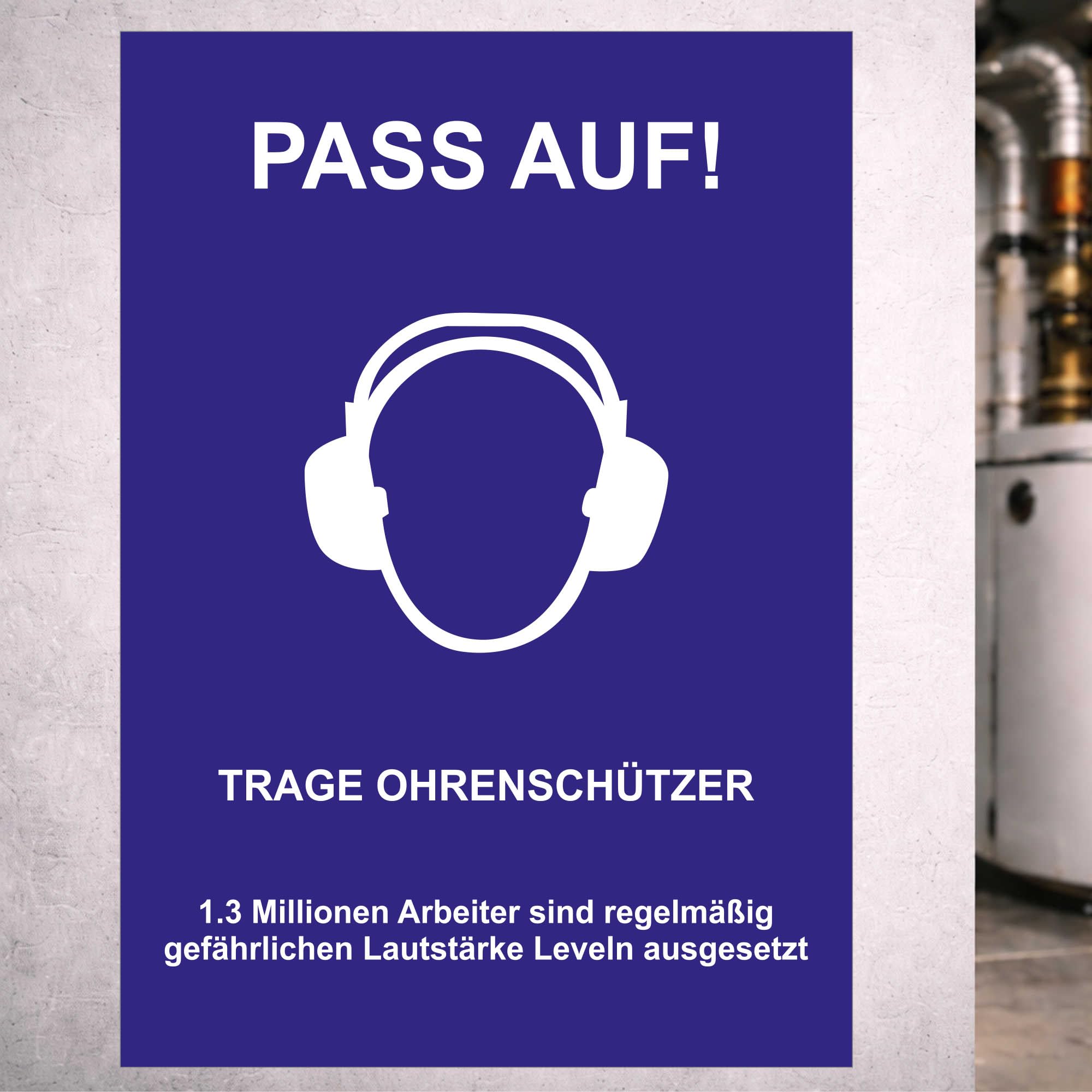 Indigos UG - Aufkleber Ohrenschutz Achtung Unfälle, gehörlos - 594x840 - Hinweisschild Warnschild Sicherheitsschild - Sticker - für Innen und Außen