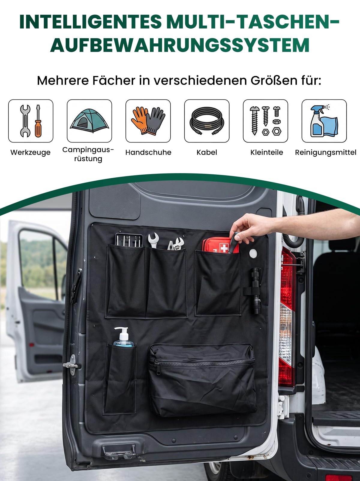 2er Set Aufbewahrungsorganizer Kompatibel mit Fiat Ducato Peugeot Boxer Citroen Jumper Relais X250 X290 Scheunentor Hecktür Taschen Auto Camping Zubehör Werkzeugtasche 600D Oxford Gewebe