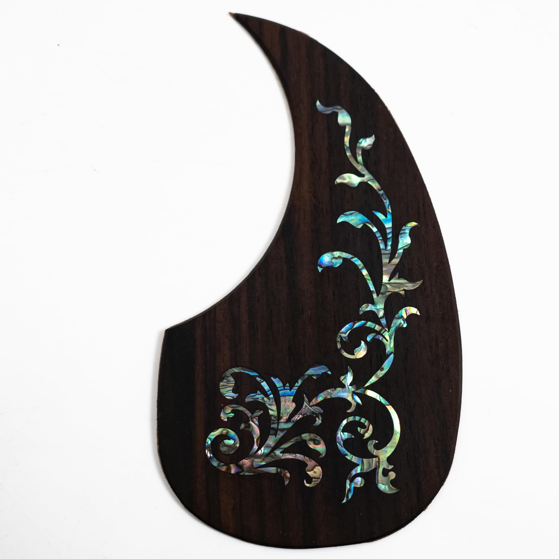 Battipenna in palissandro per chitarra acustica stile Martin D45, intarsio in vero abalone aurora, retro autoadesivo 3M, piastra antigraffio con bordo smussato, set completo (sinistra e destra)