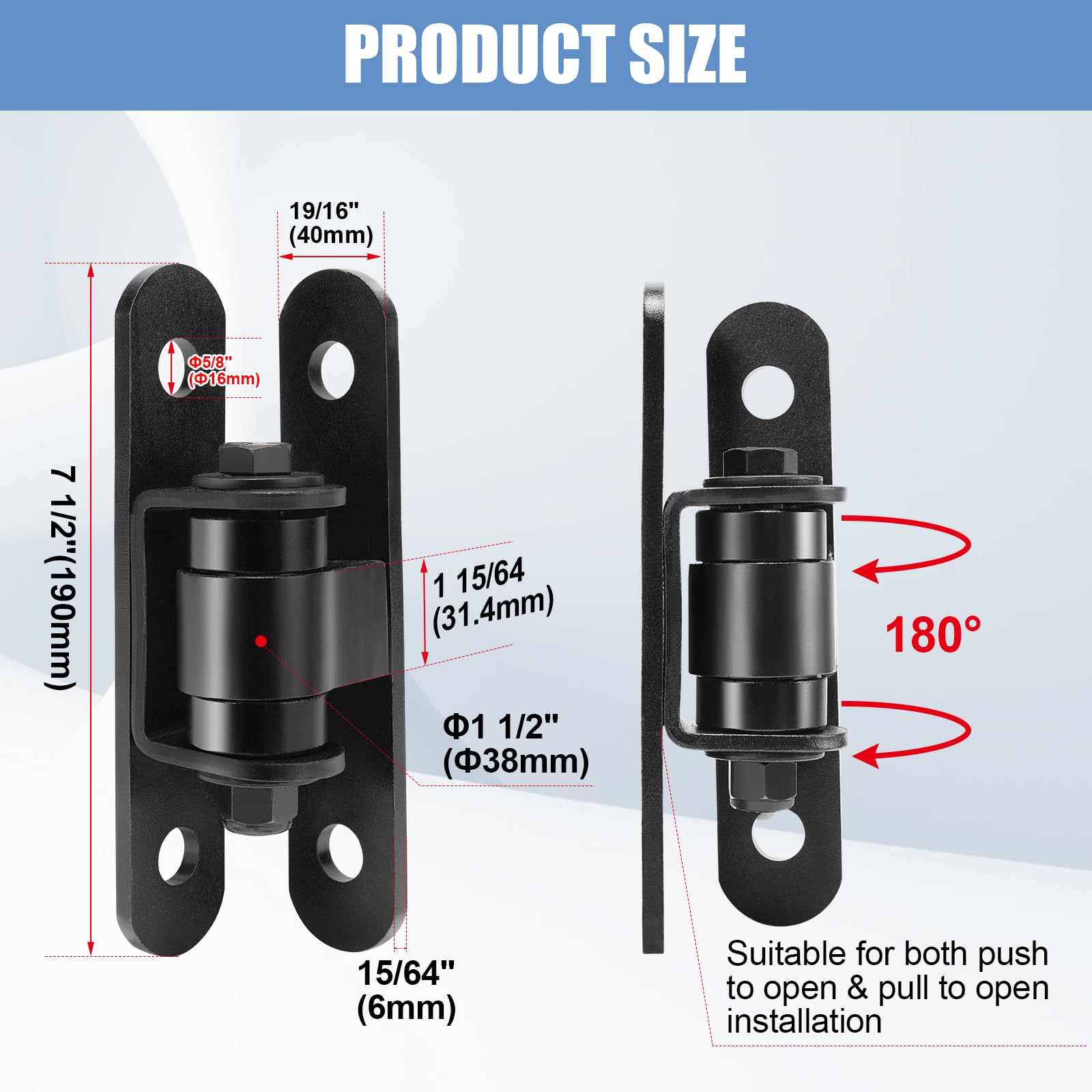 Bisagras de puerta resistentes con rodamientos sellados, pivote ajustable adecuado para puertas de entrada grandes de hasta 1100 libras, paquete de 2 unidades, negro carbón