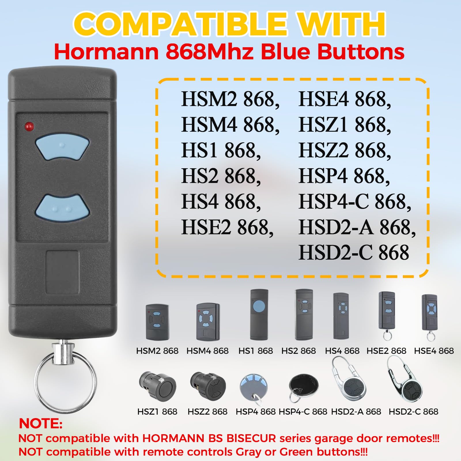 Lot de 2 télécommandes universelles pour porte de garage HSM4 HSM2 868 MHz - Pour ouvre-porte de garage