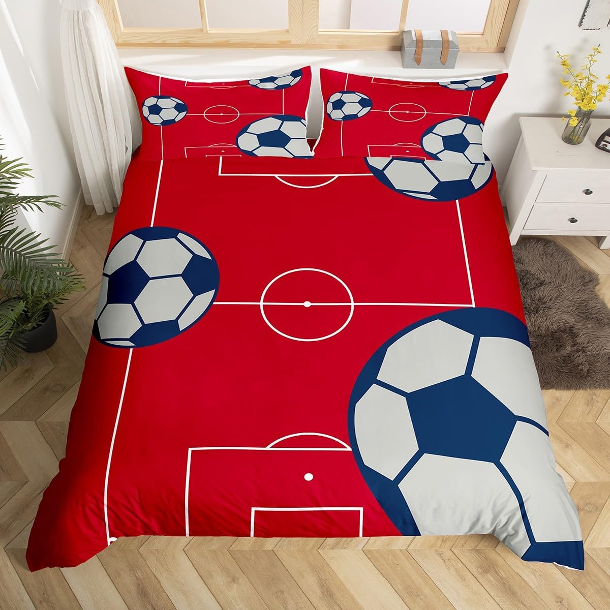 jejeloiu Football Bedding Set King Size Kids Football Court