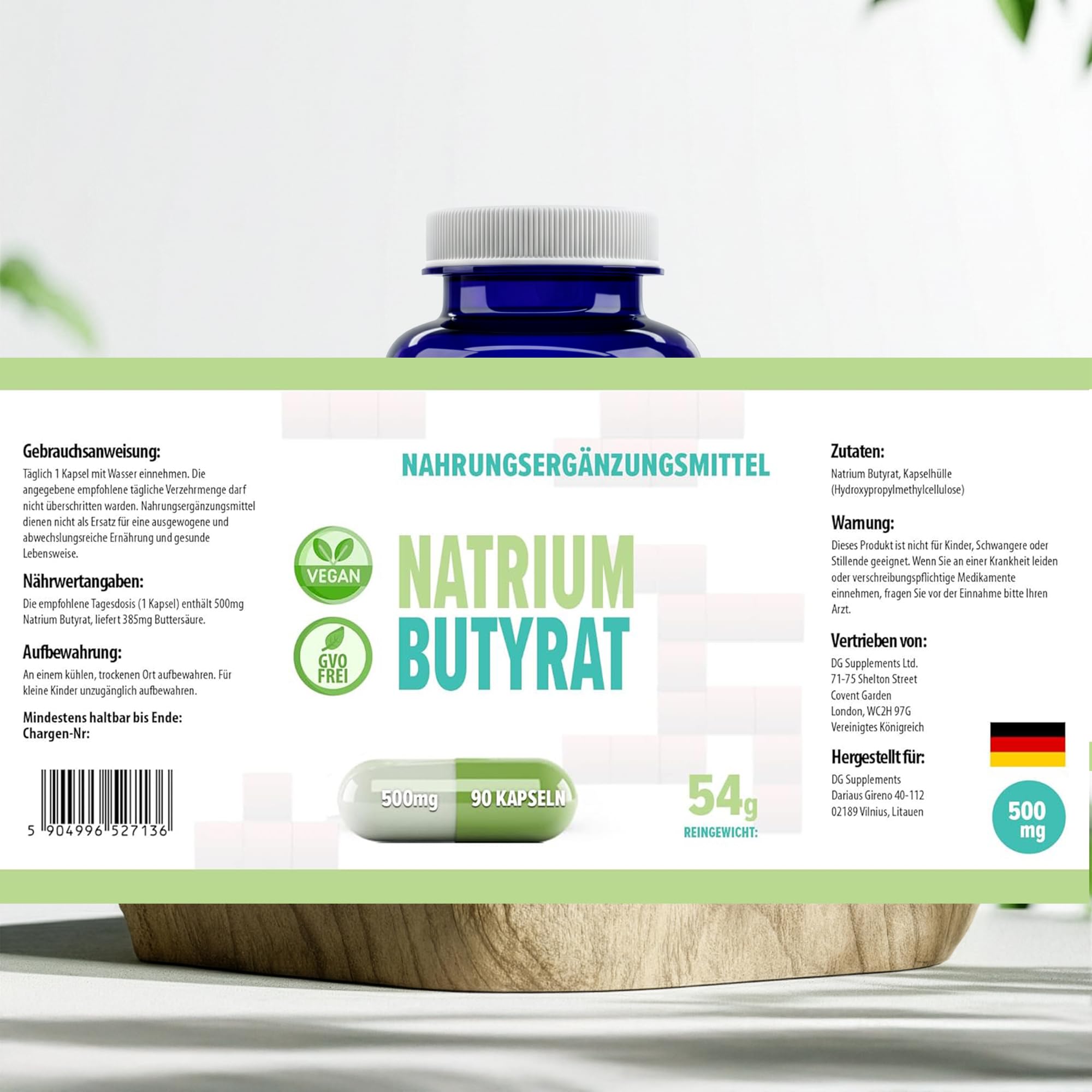 Hepatica Natriumbutyrat 500 mg | liefert 385 mg Buttersäure | 90 vegane Kapseln | GMP & Laborgeprüft