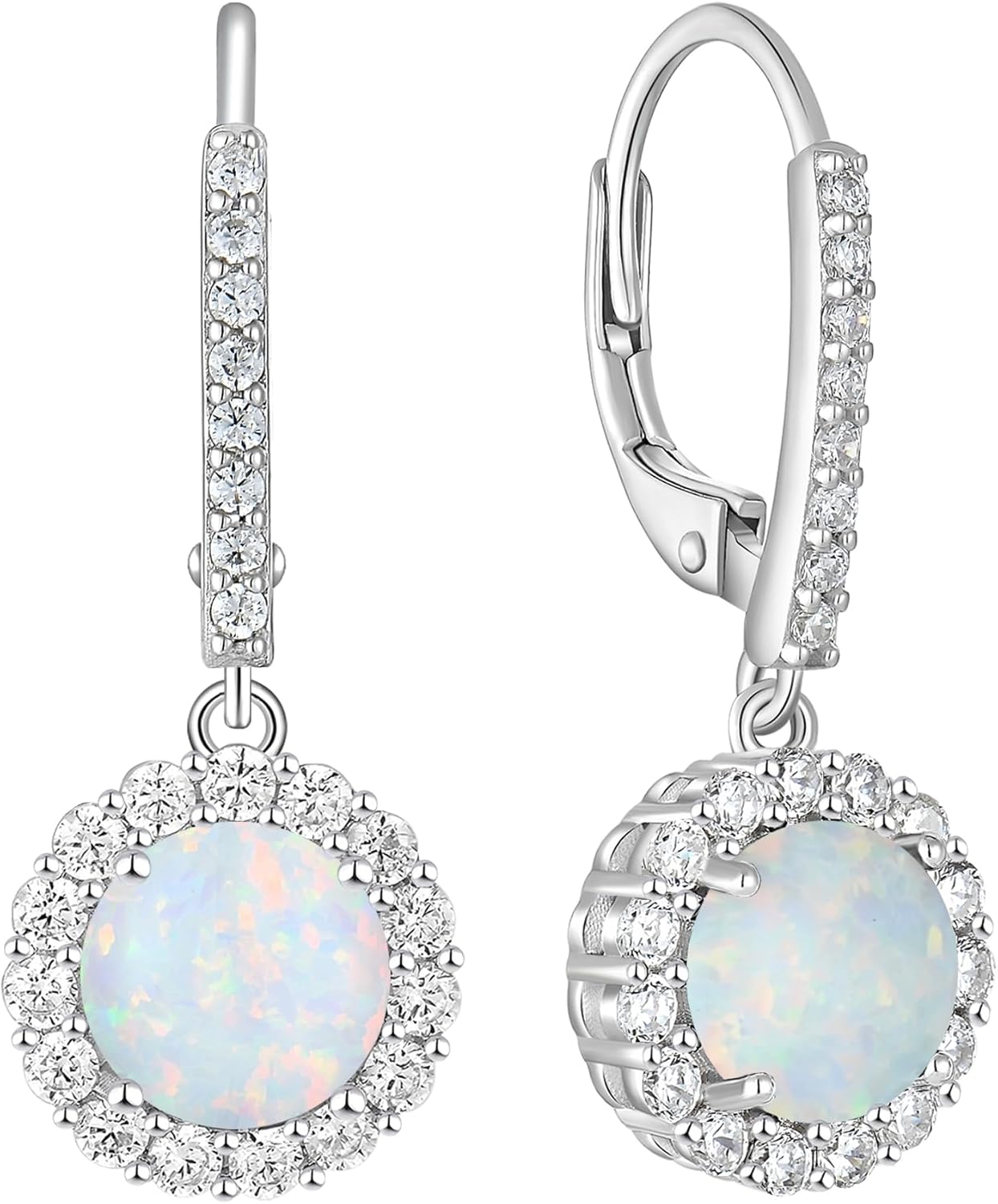 YL 925 Sterling Silver Halo Solitaire Dangle Drop Earrings Oval Cut Birthstone Leverback Earrings Jewelry for Women